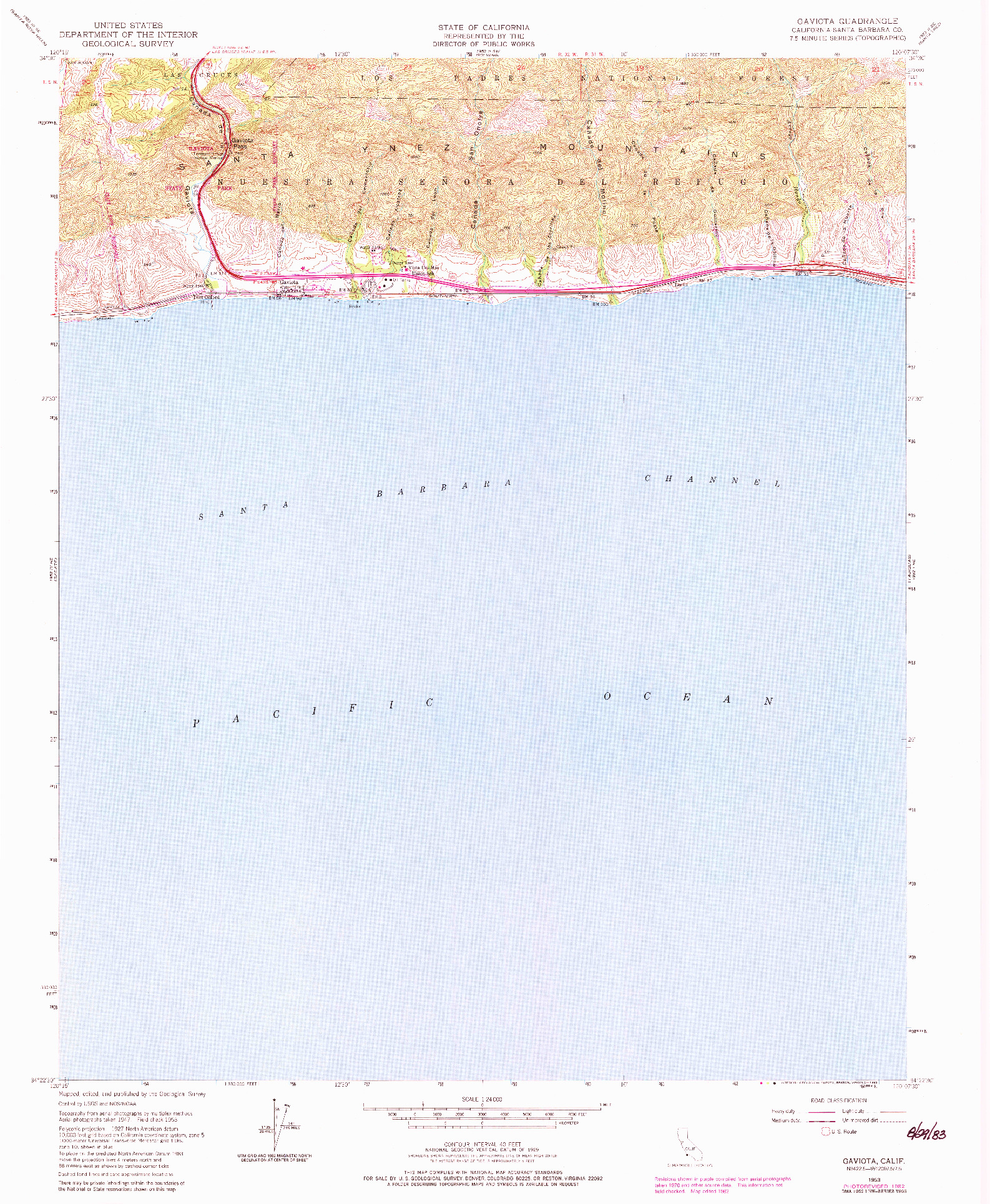 USGS 1:24000-SCALE QUADRANGLE FOR GAVIOTA, CA 1953