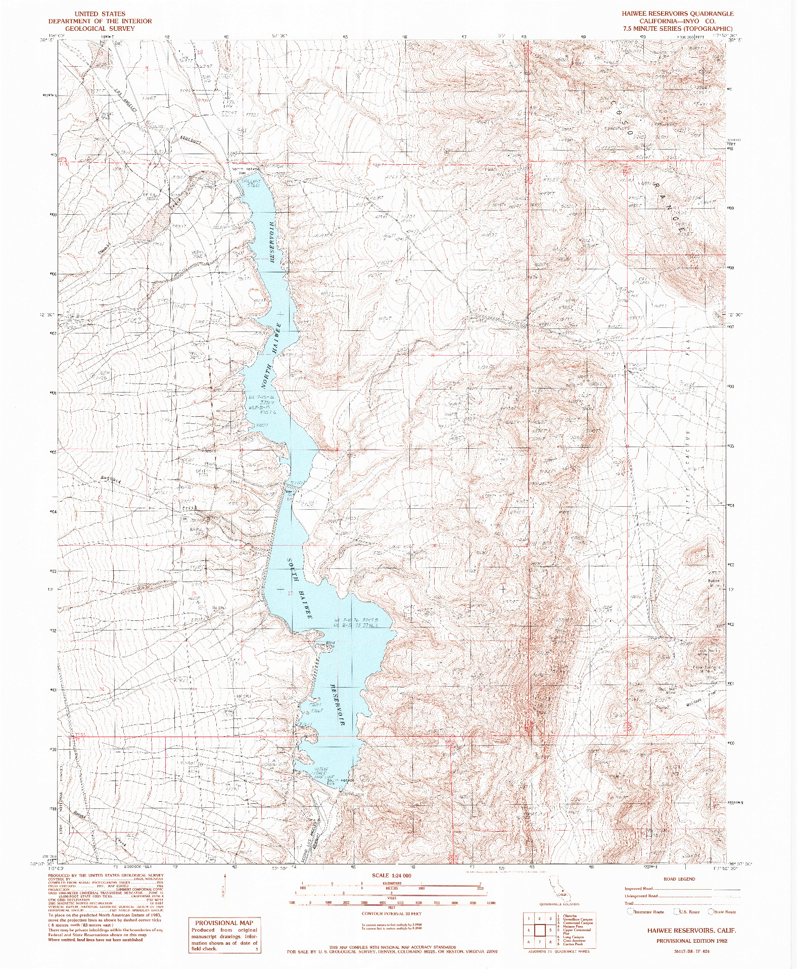 USGS 1:24000-SCALE QUADRANGLE FOR HAIWEE RESERVOIRS, CA 1982