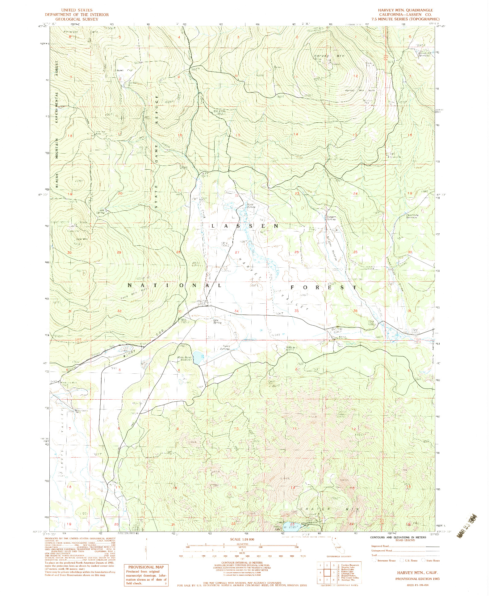 USGS 1:24000-SCALE QUADRANGLE FOR HARVEY MTN., CA 1983