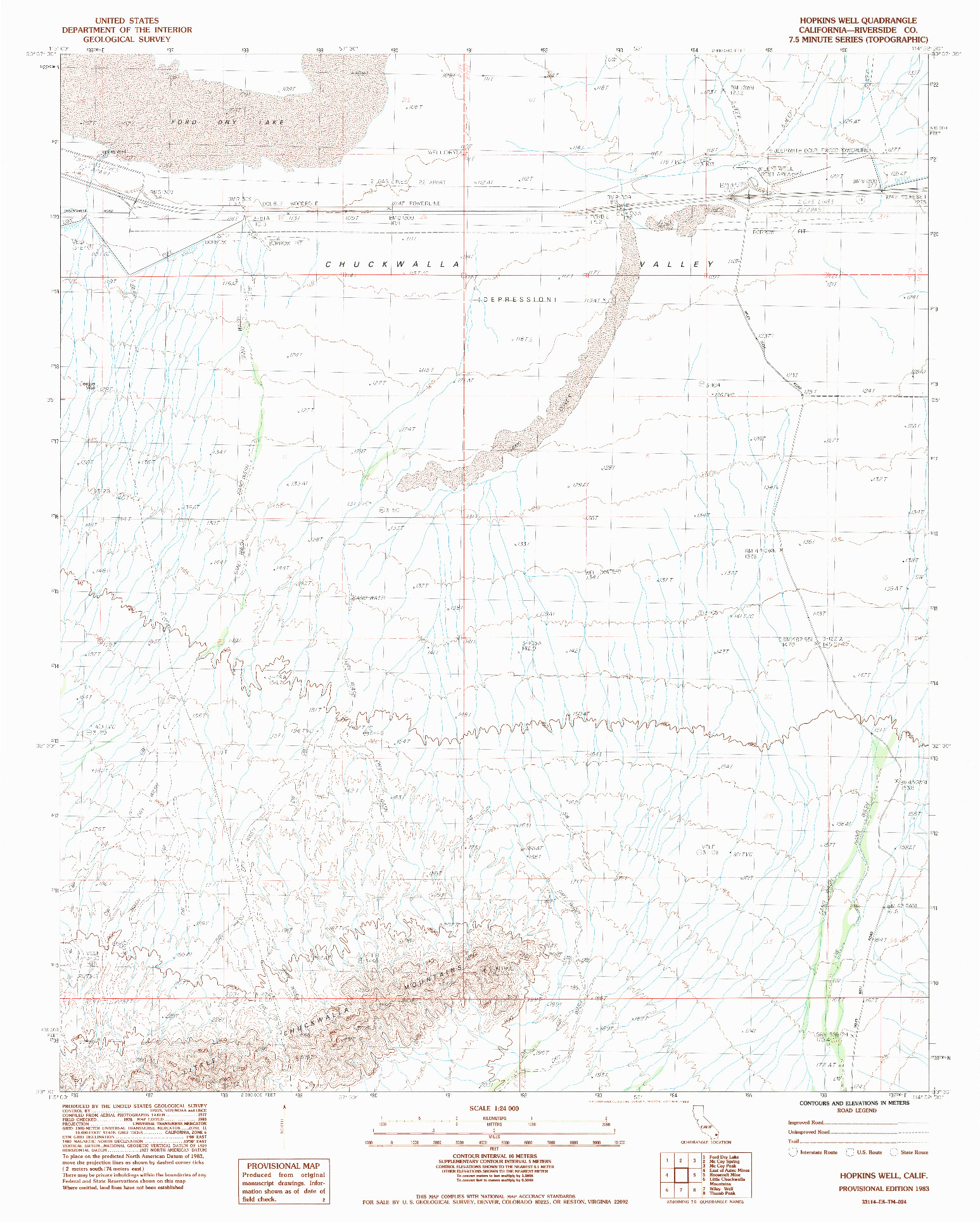 USGS 1:24000-SCALE QUADRANGLE FOR HOPKINS WELL, CA 1983