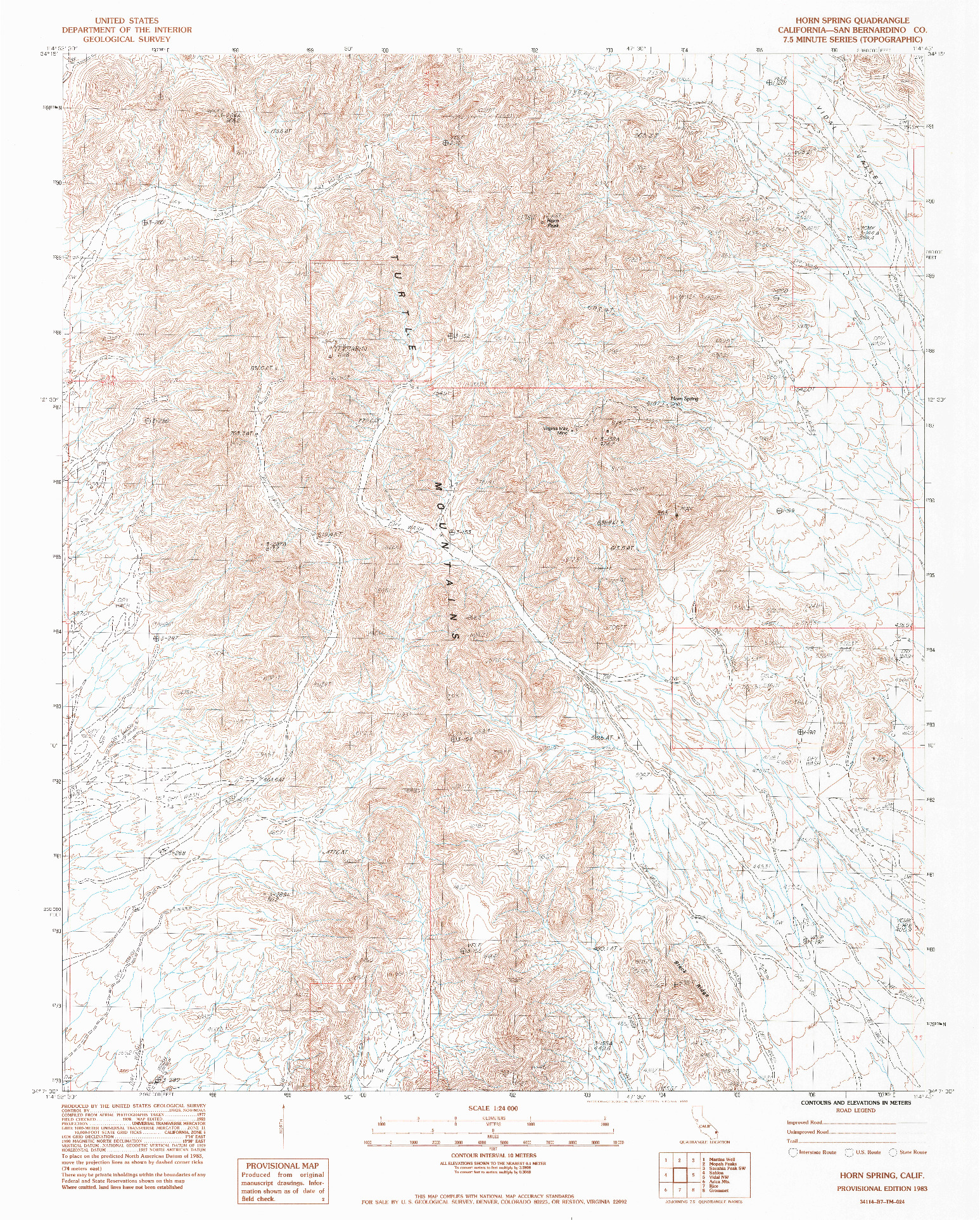 USGS 1:24000-SCALE QUADRANGLE FOR HORN SPRING, CA 1983