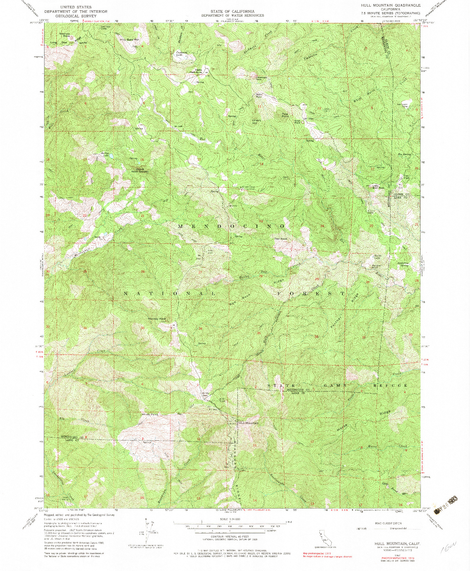 USGS 1:24000-SCALE QUADRANGLE FOR HULL MOUNTAIN, CA 1967