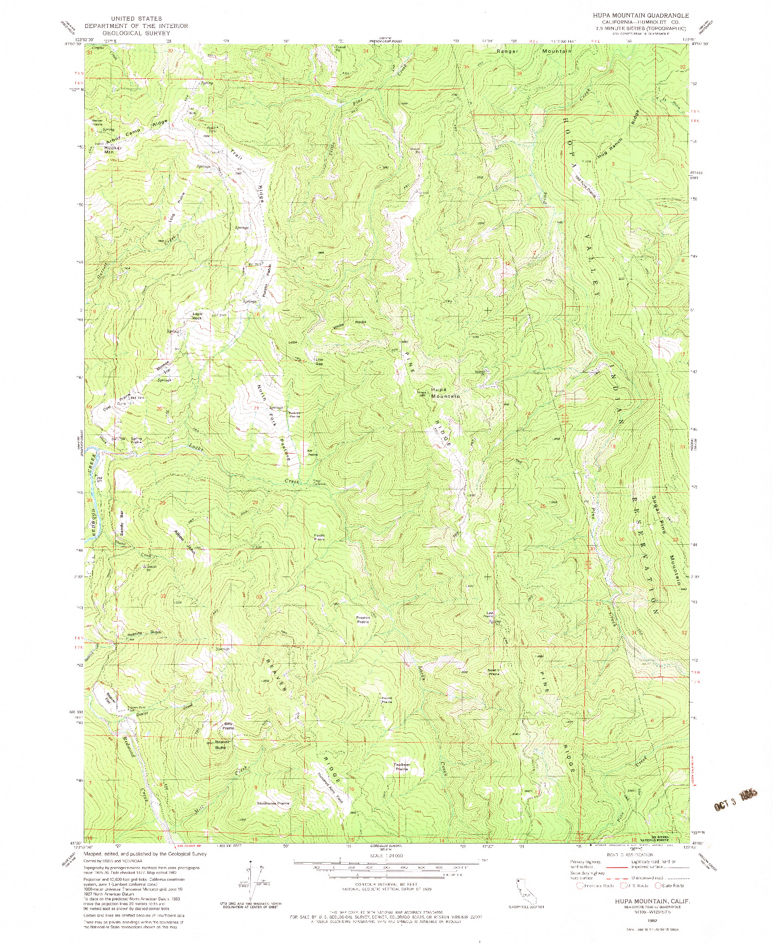 USGS 1:24000-SCALE QUADRANGLE FOR HUPA MOUNTAIN, CA 1982
