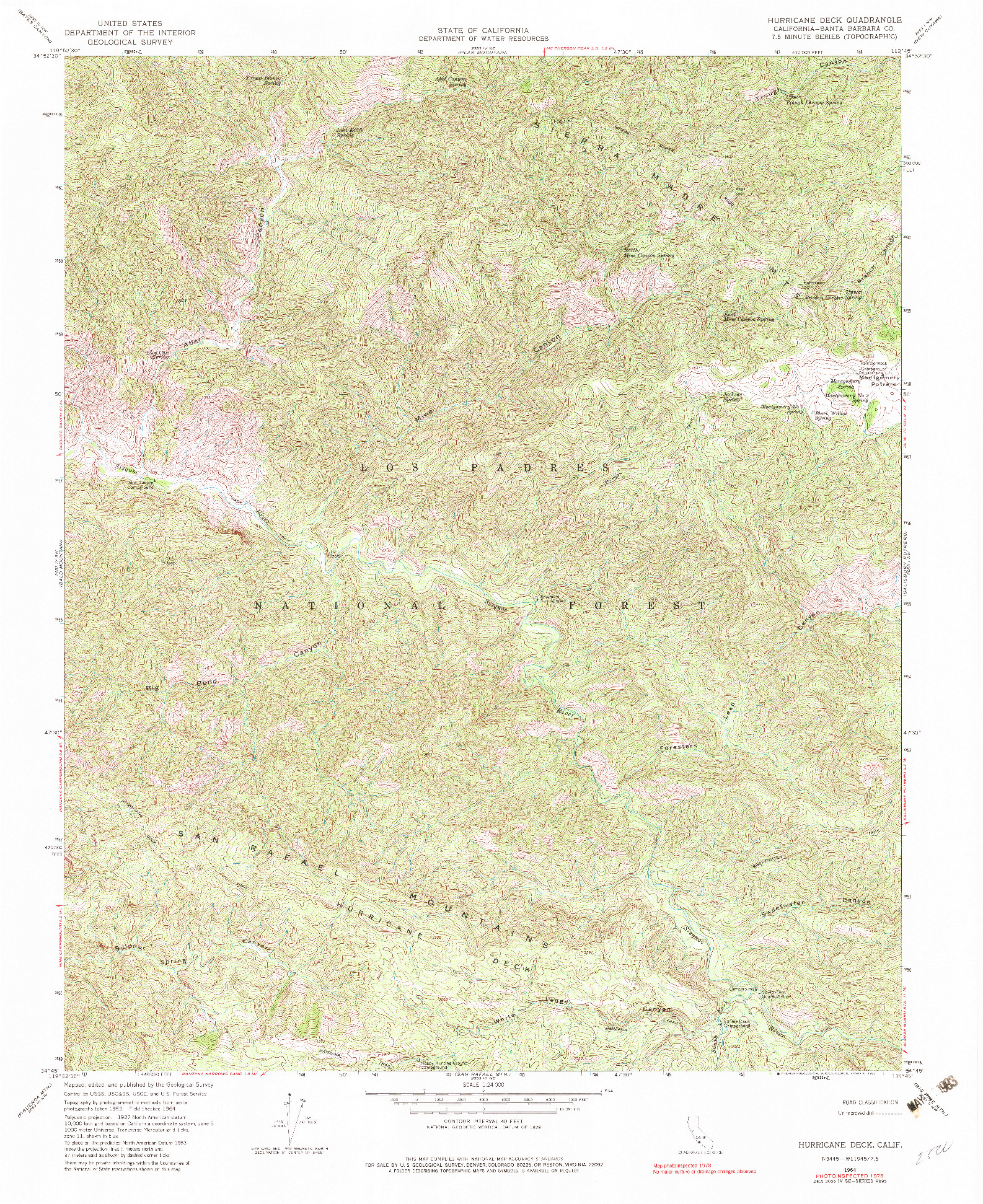 USGS 1:24000-SCALE QUADRANGLE FOR HURRICANE DECK, CA 1964