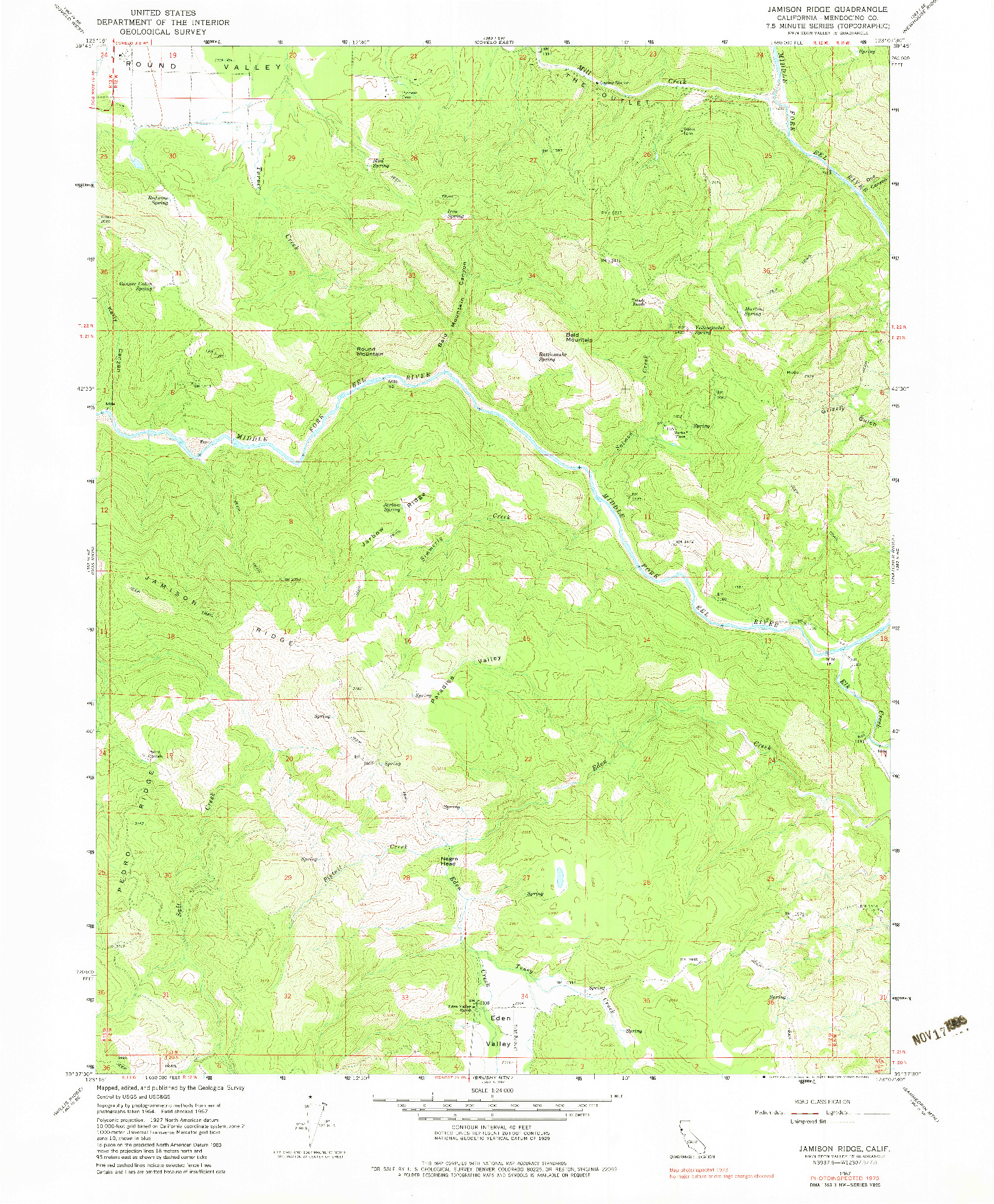 USGS 1:24000-SCALE QUADRANGLE FOR JAMISON RIDGE, CA 1967