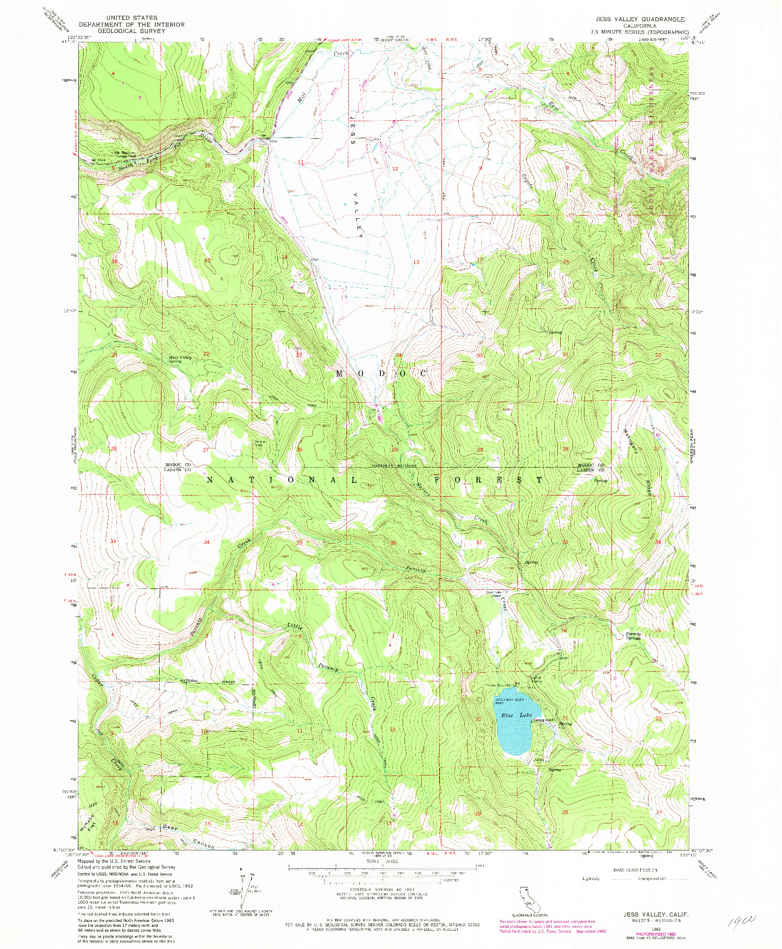 USGS 1:24000-SCALE QUADRANGLE FOR JESS VALLEY, CA 1962