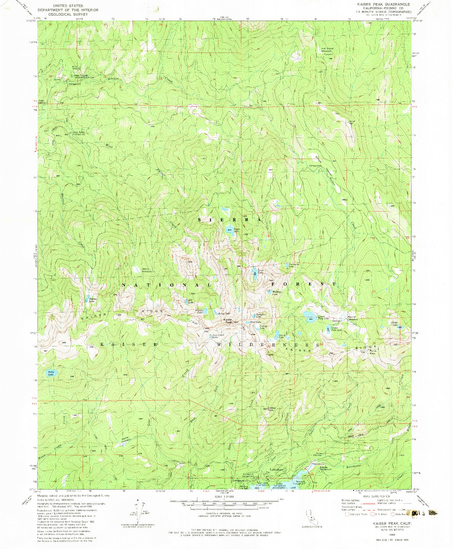 USGS 1:24000-SCALE QUADRANGLE FOR KAISER PEAK, CA 1982