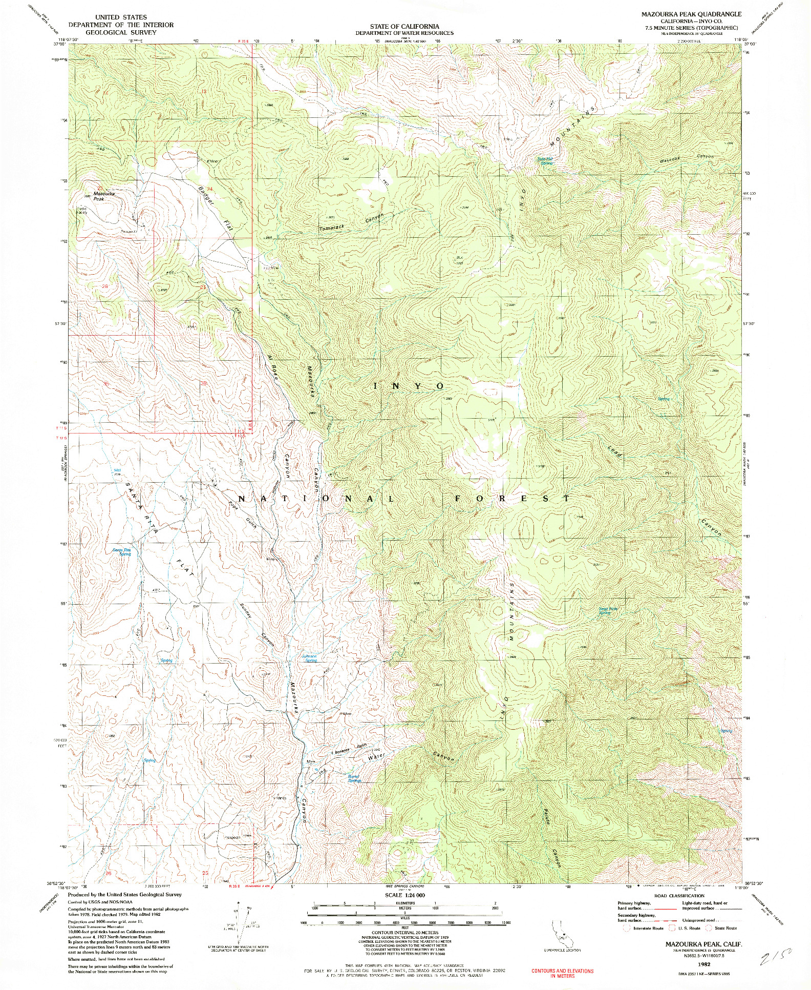 USGS 1:24000-SCALE QUADRANGLE FOR MAZOURKA PEAK, CA 1982