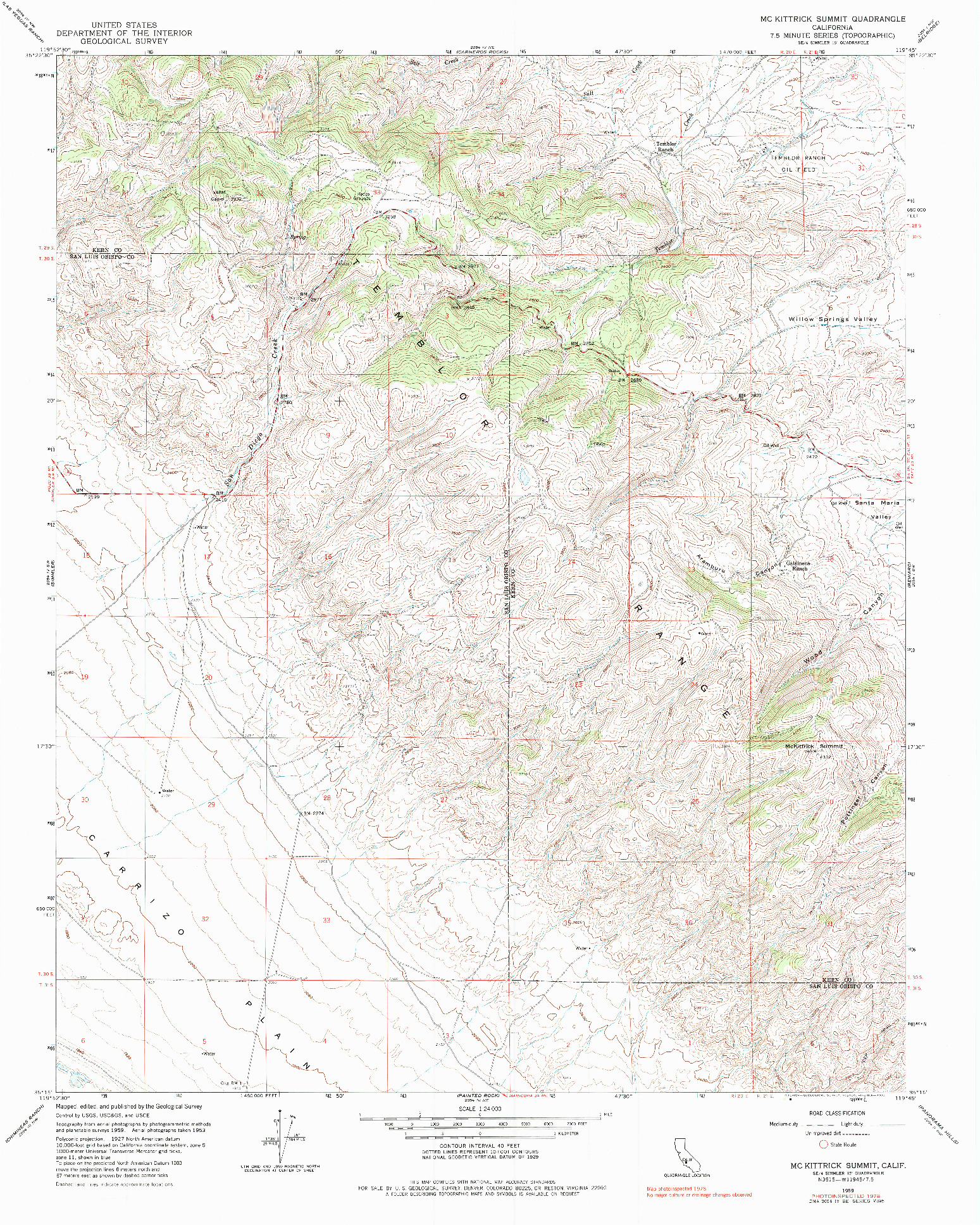 USGS 1:24000-SCALE QUADRANGLE FOR MC KITTRICK SUMMIT, CA 1959