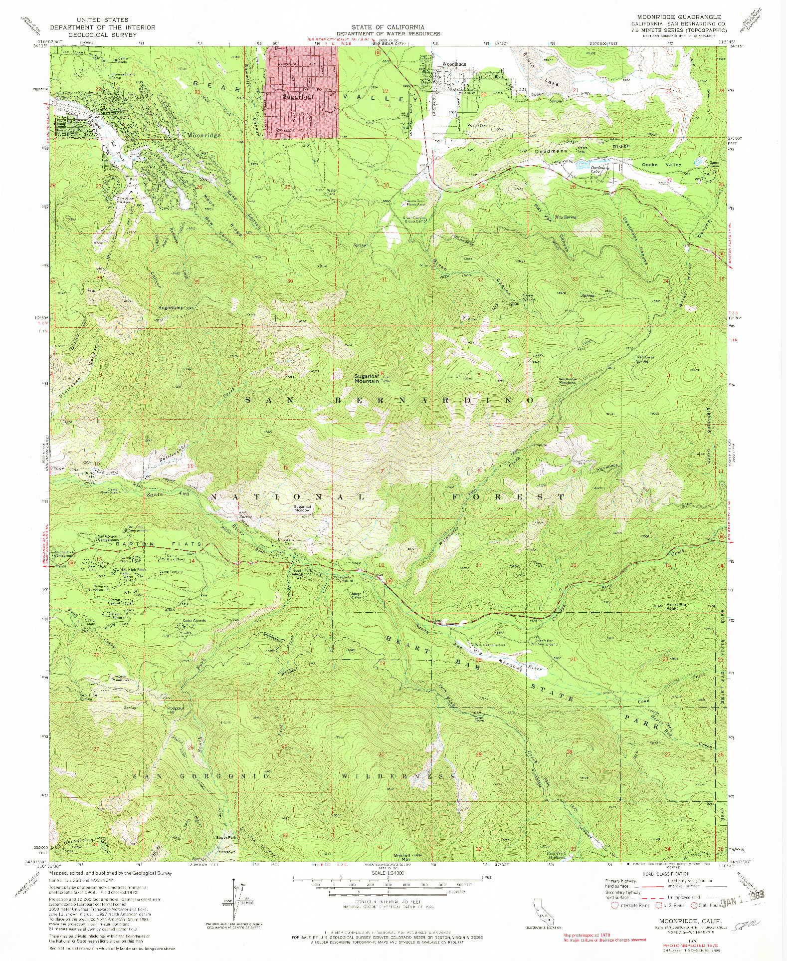 USGS 1:24000-SCALE QUADRANGLE FOR MOONRIDGE, CA 1970