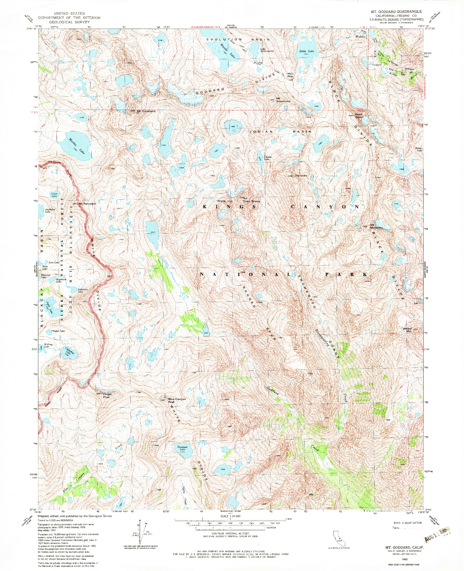 USGS 1:24000-SCALE QUADRANGLE FOR MT. GODDARD, CA 1983