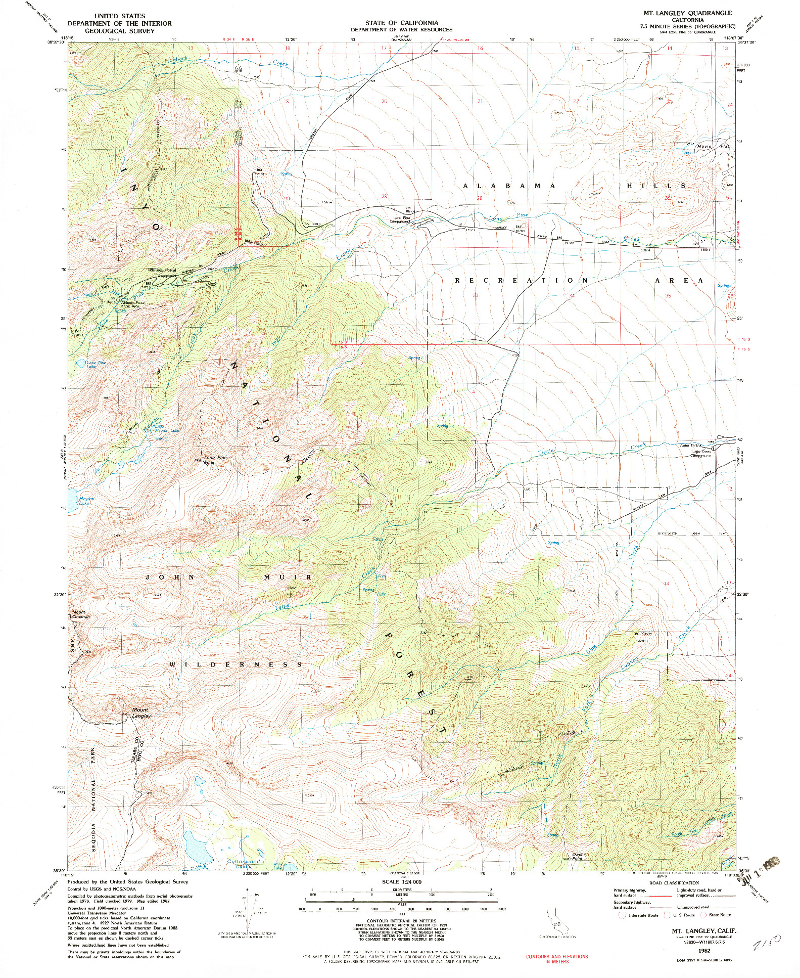 USGS 1:24000-SCALE QUADRANGLE FOR MT. LANGLEY, CA 1982