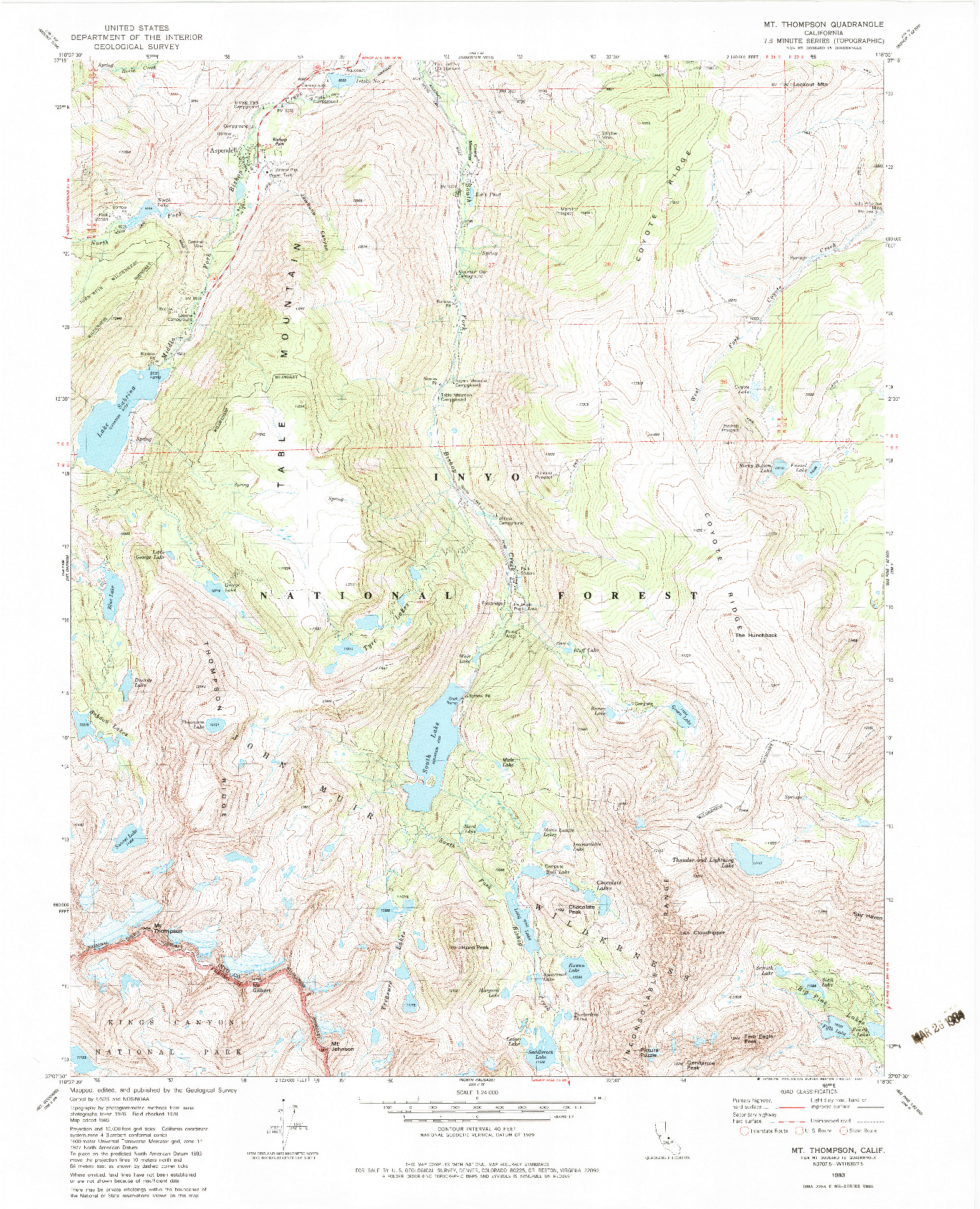 USGS 1:24000-SCALE QUADRANGLE FOR MT. THOMPSON, CA 1983