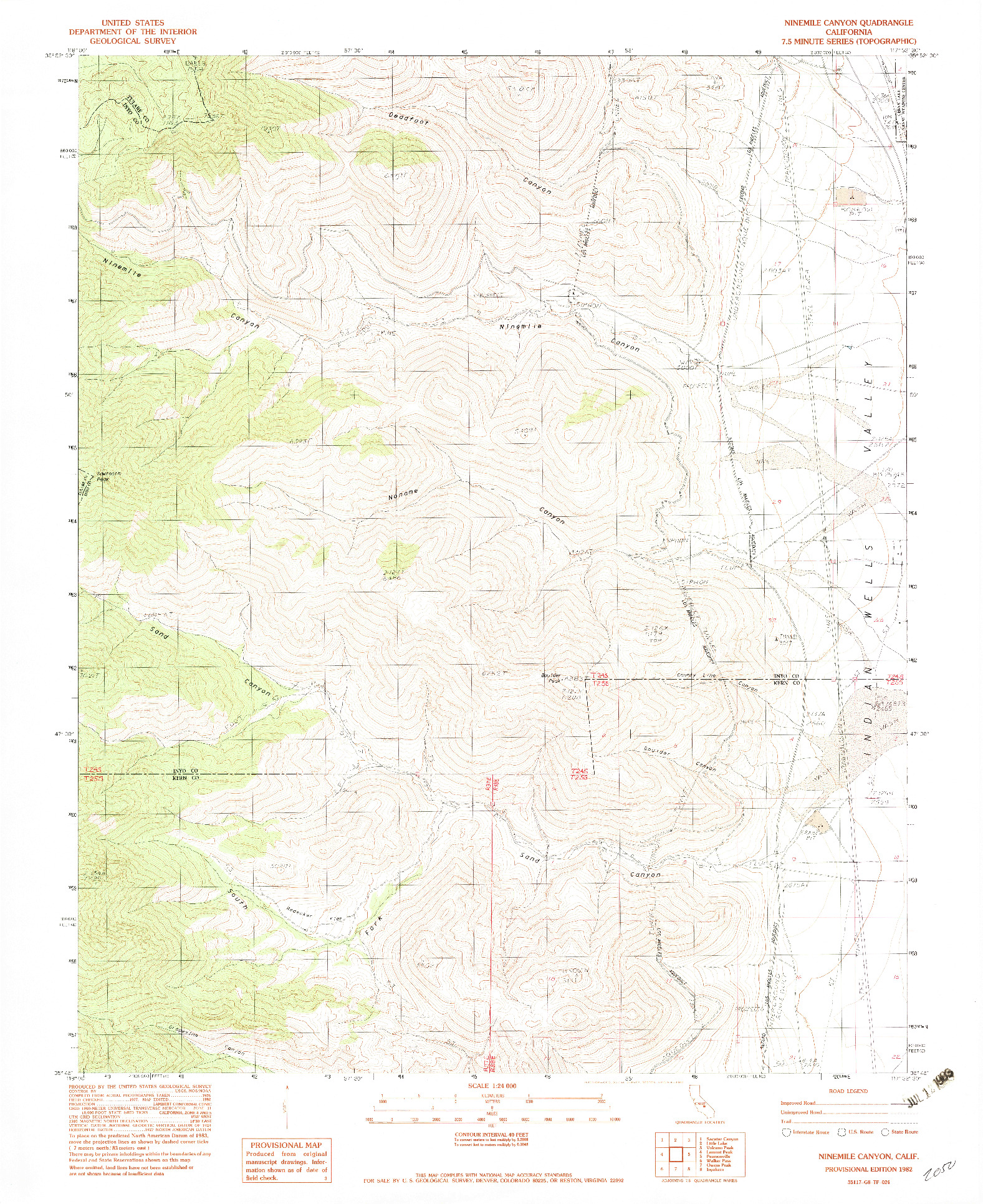 USGS 1:24000-SCALE QUADRANGLE FOR NINEMILE CANYON, CA 1982
