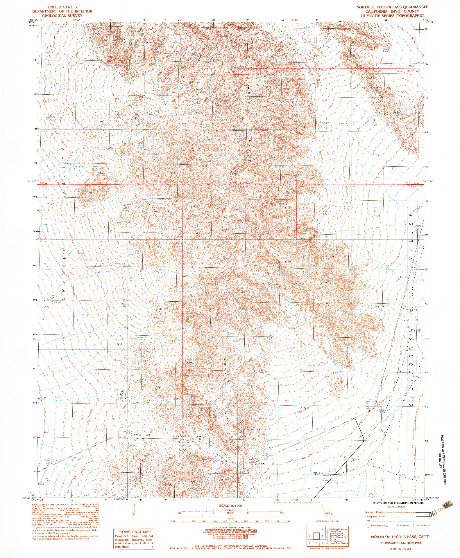 USGS 1:24000-SCALE QUADRANGLE FOR NORTH OF TECOPA PASS, CA 1983