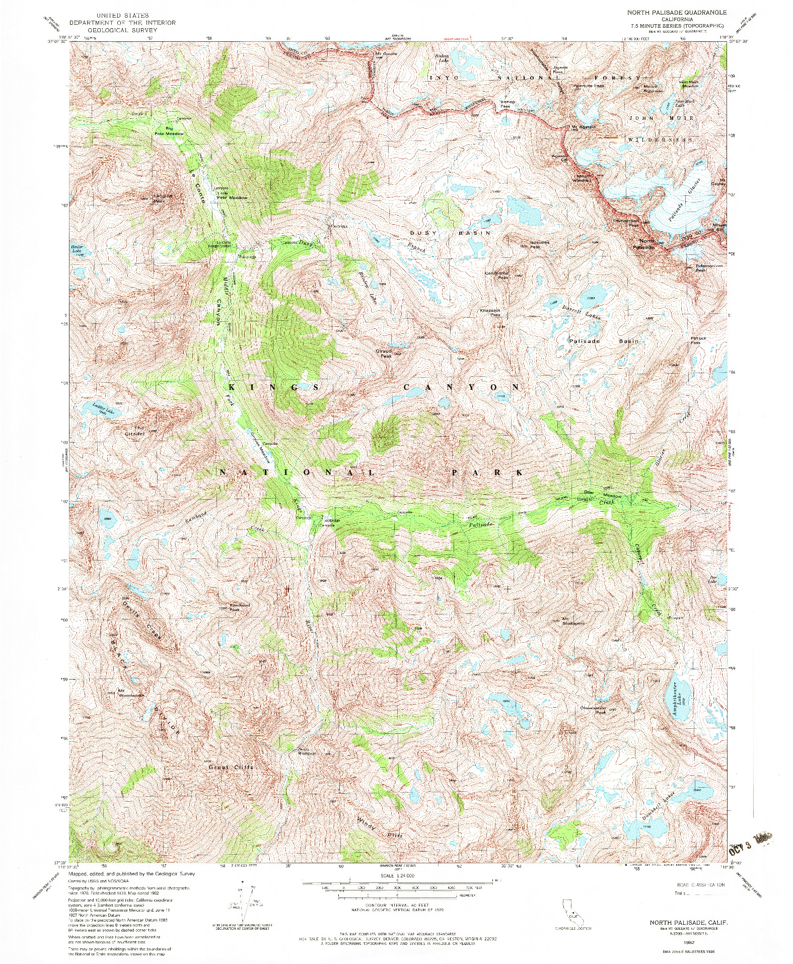 USGS 1:24000-SCALE QUADRANGLE FOR NORTH PALISADE, CA 1982