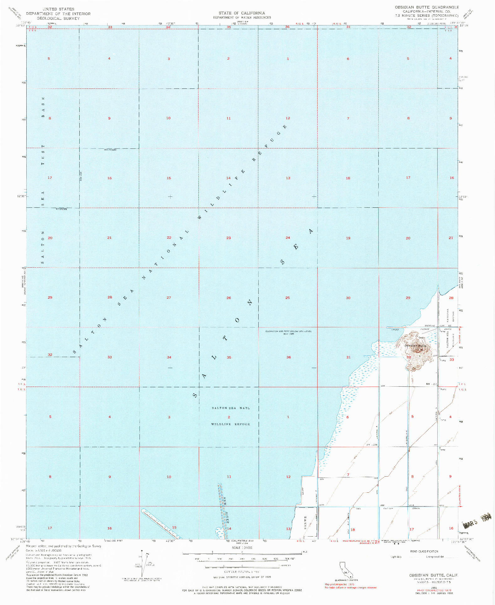 USGS 1:24000-SCALE QUADRANGLE FOR OBSIDIAN BUTTE, CA 1956