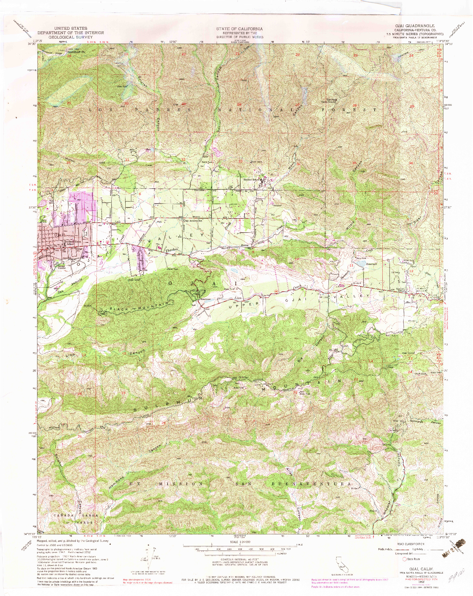 USGS 1:24000-SCALE QUADRANGLE FOR OJAI, CA 1952