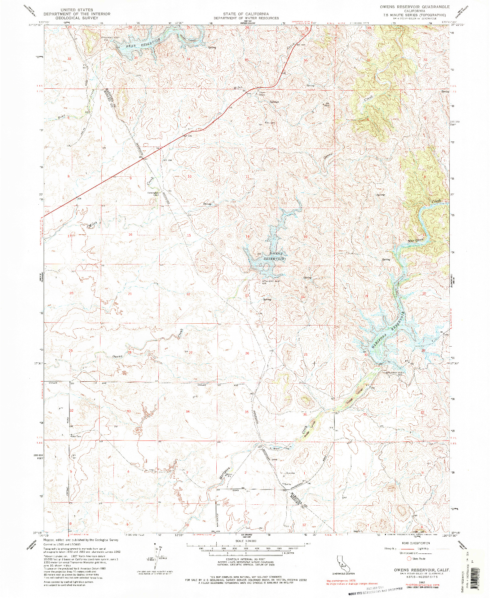 USGS 1:24000-SCALE QUADRANGLE FOR OWENS RESERVOIR, CA 1963