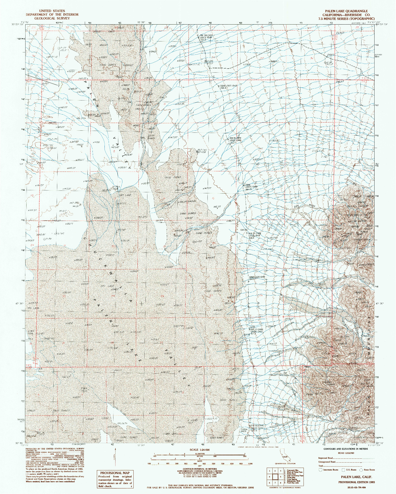 USGS 1:24000-SCALE QUADRANGLE FOR PALEN LAKE, CA 1983