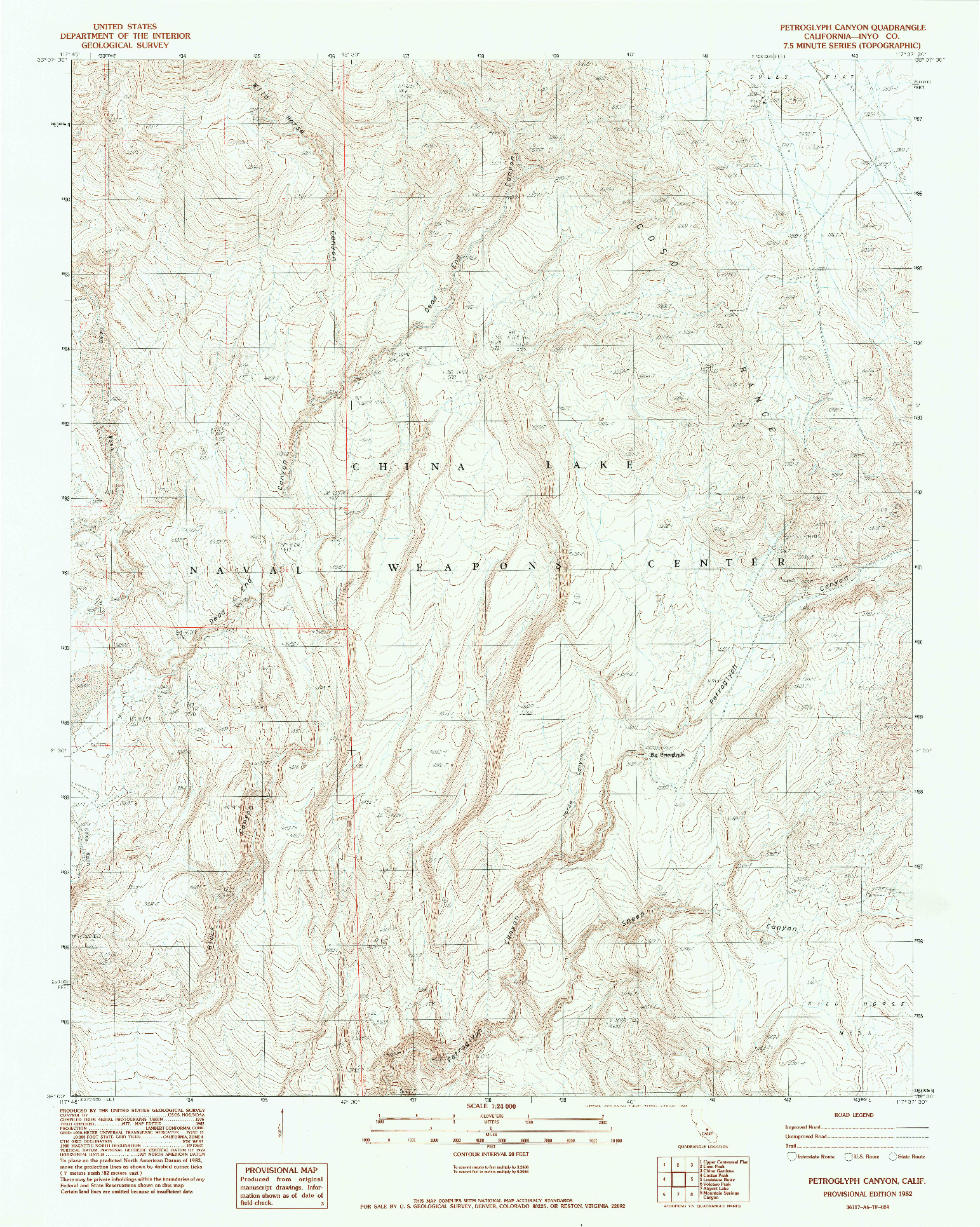 USGS 1:24000-SCALE QUADRANGLE FOR PETROGLYPH CANYON, CA 1982