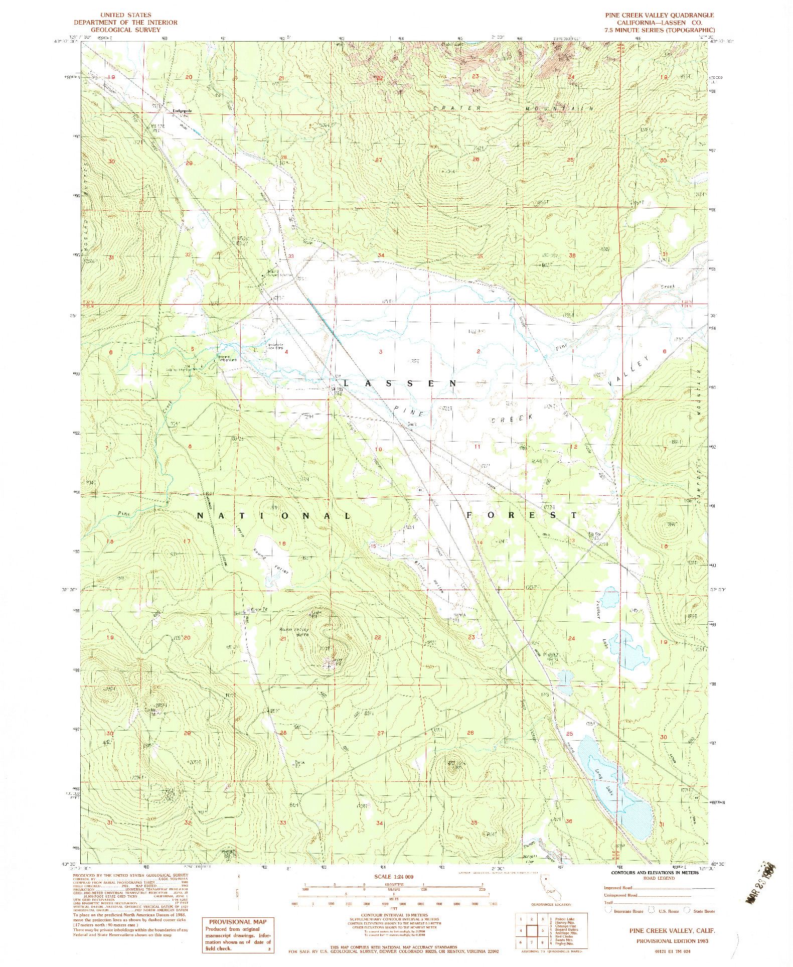 USGS 1:24000-SCALE QUADRANGLE FOR PINE CREEK VALLEY, CA 1983