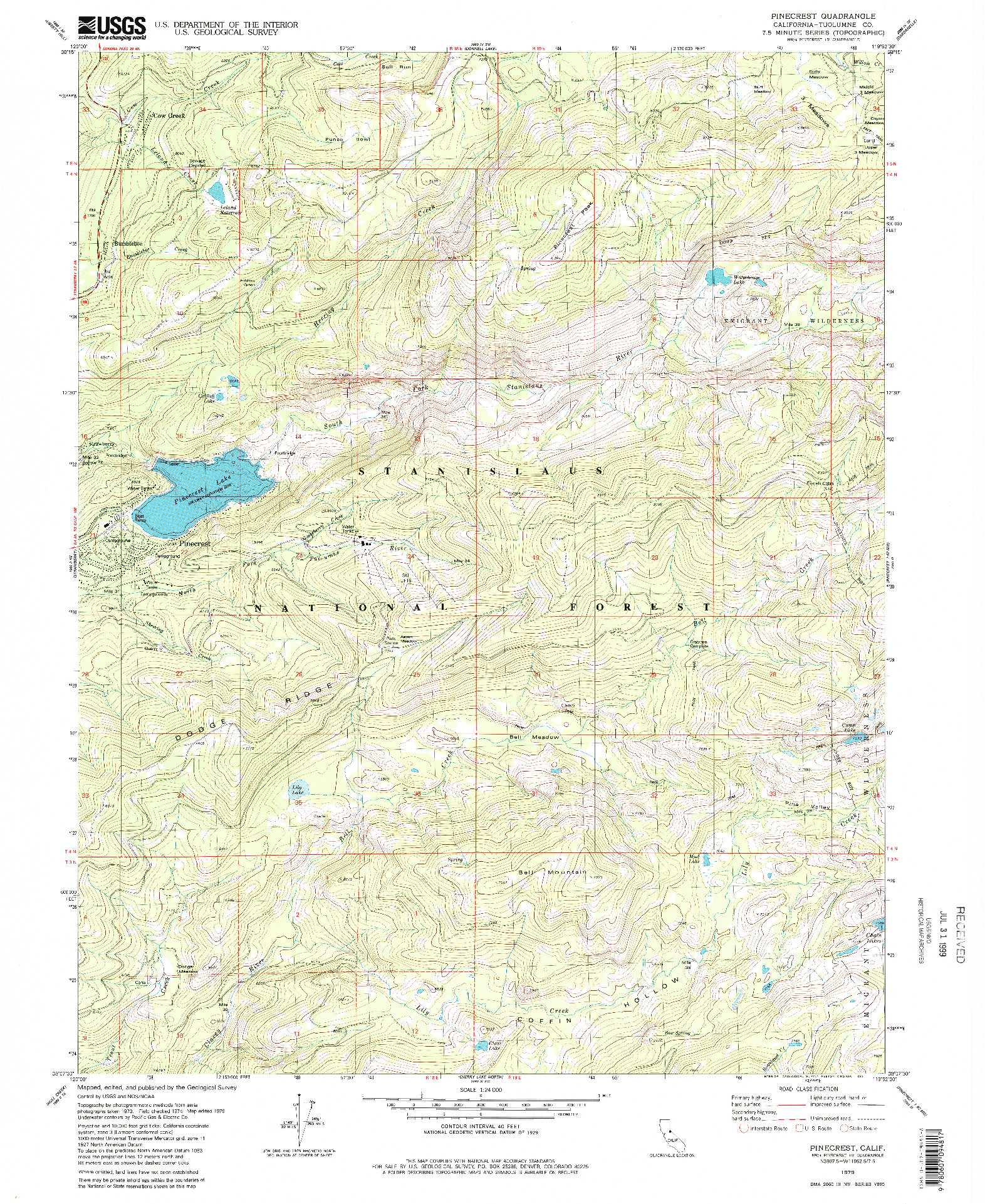 USGS 1:24000-SCALE QUADRANGLE FOR PINECREST, CA 1979