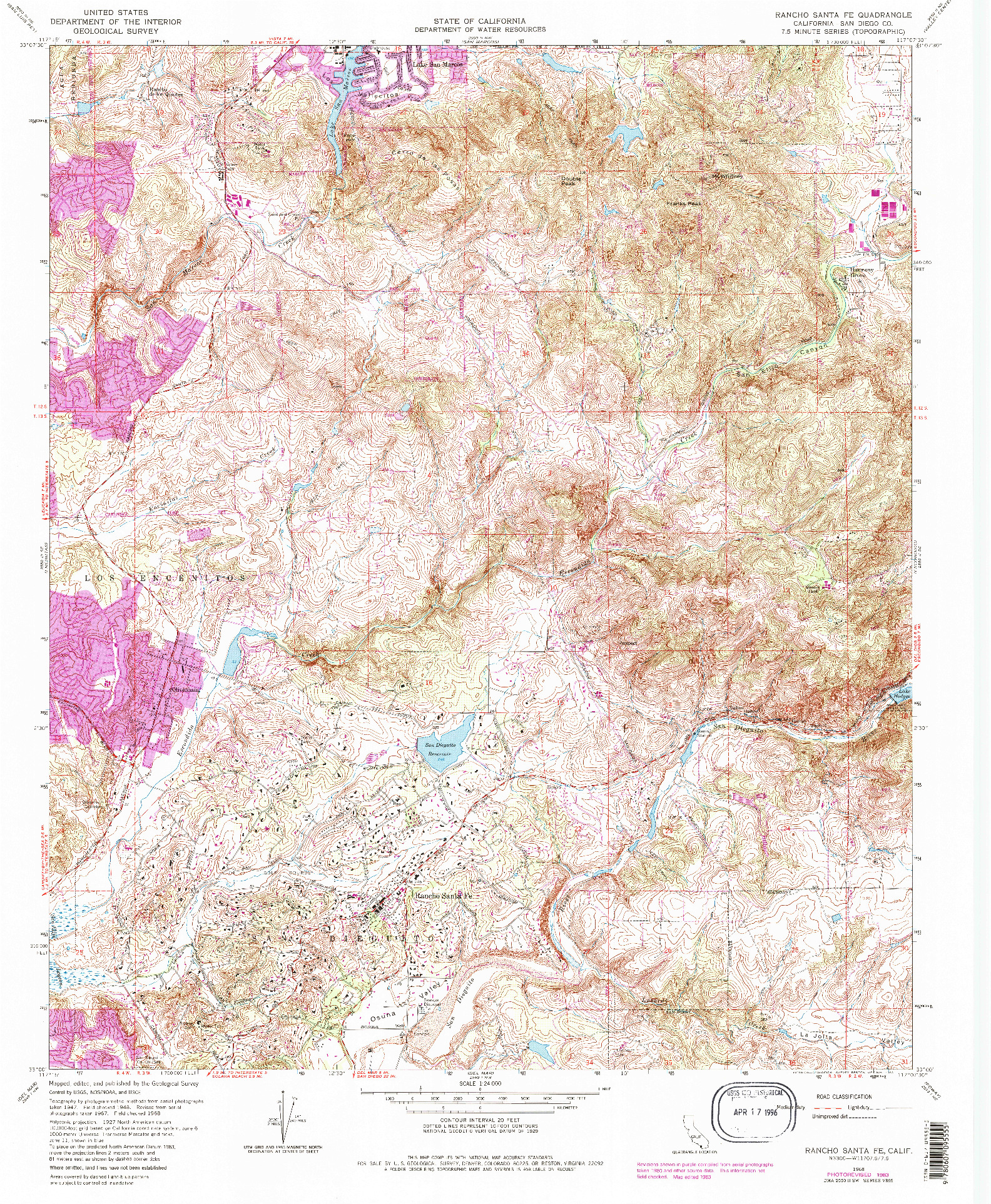 USGS 1:24000-SCALE QUADRANGLE FOR RANCHO SANTA FE, CA 1968