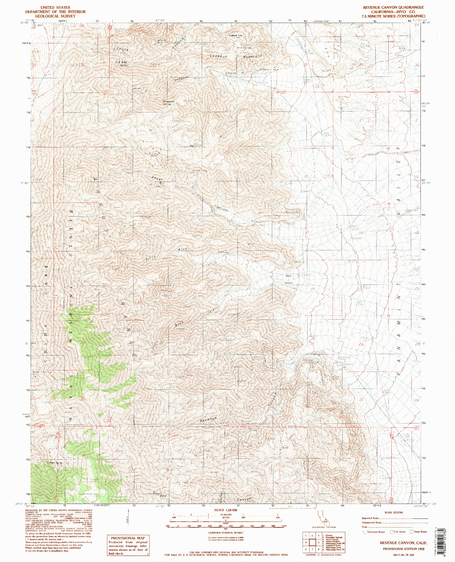 USGS 1:24000-SCALE QUADRANGLE FOR REVENUE CANYON, CA 1982