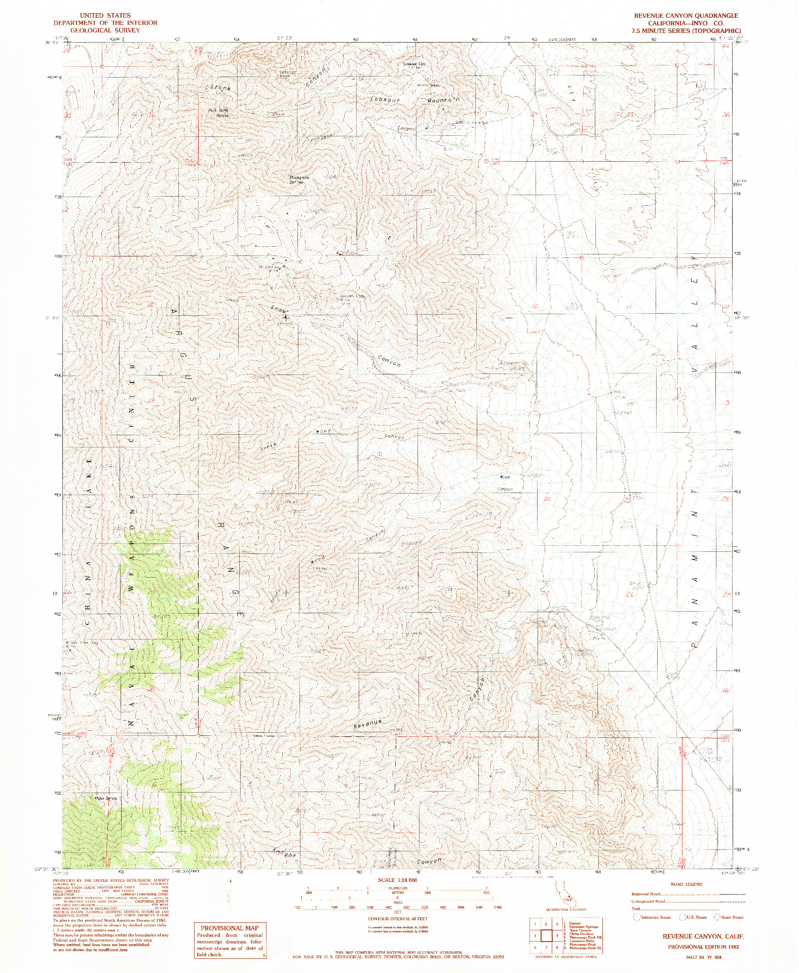 USGS 1:24000-SCALE QUADRANGLE FOR REVENUE CANYON, CA 1982