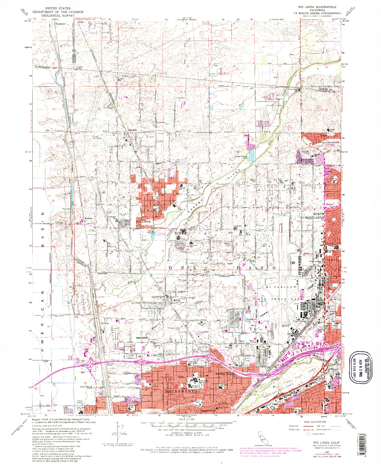 USGS 1:24000-SCALE QUADRANGLE FOR RIO LINDA, CA 1967