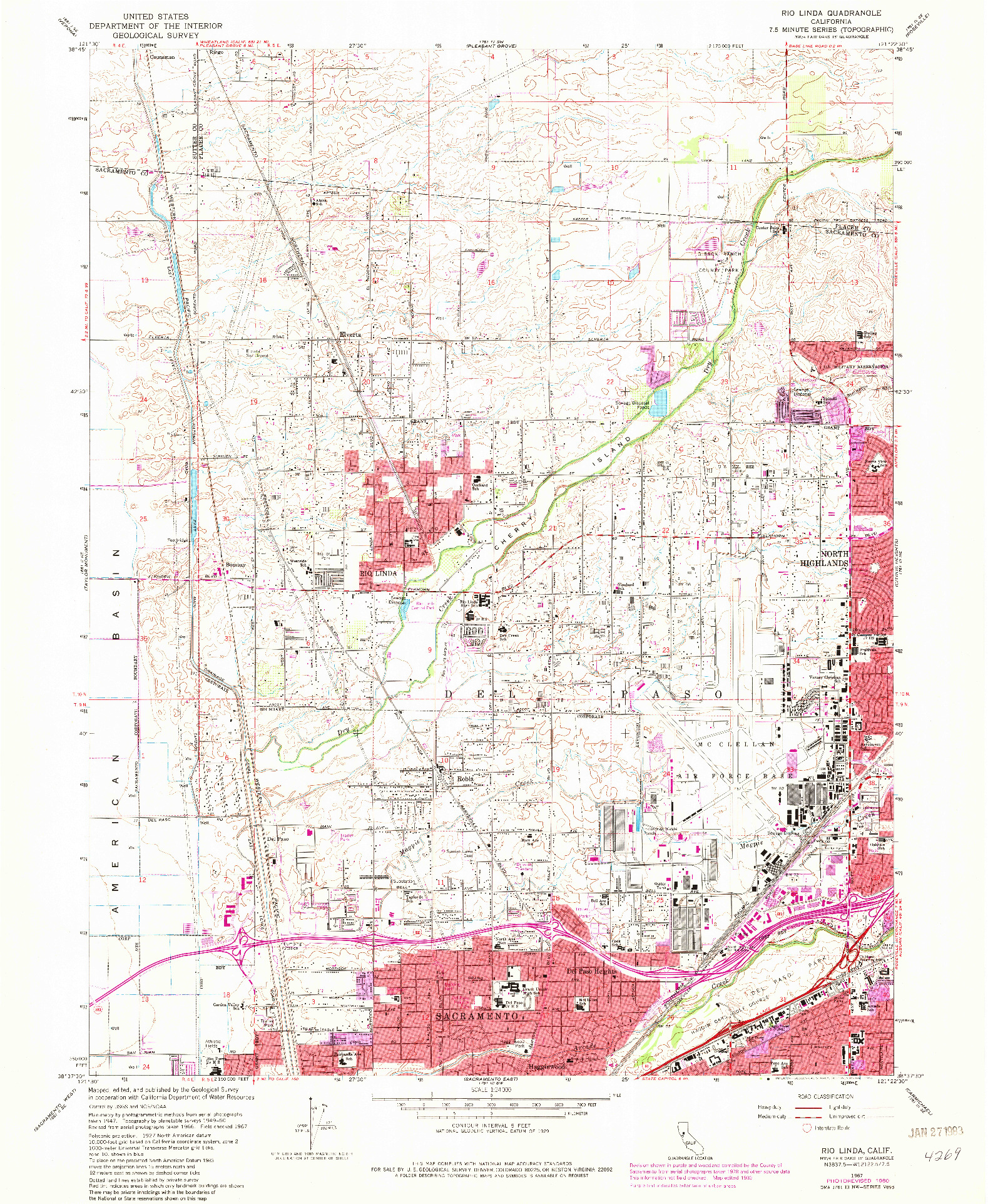 USGS 1:24000-SCALE QUADRANGLE FOR RIO LINDA, CA 1967