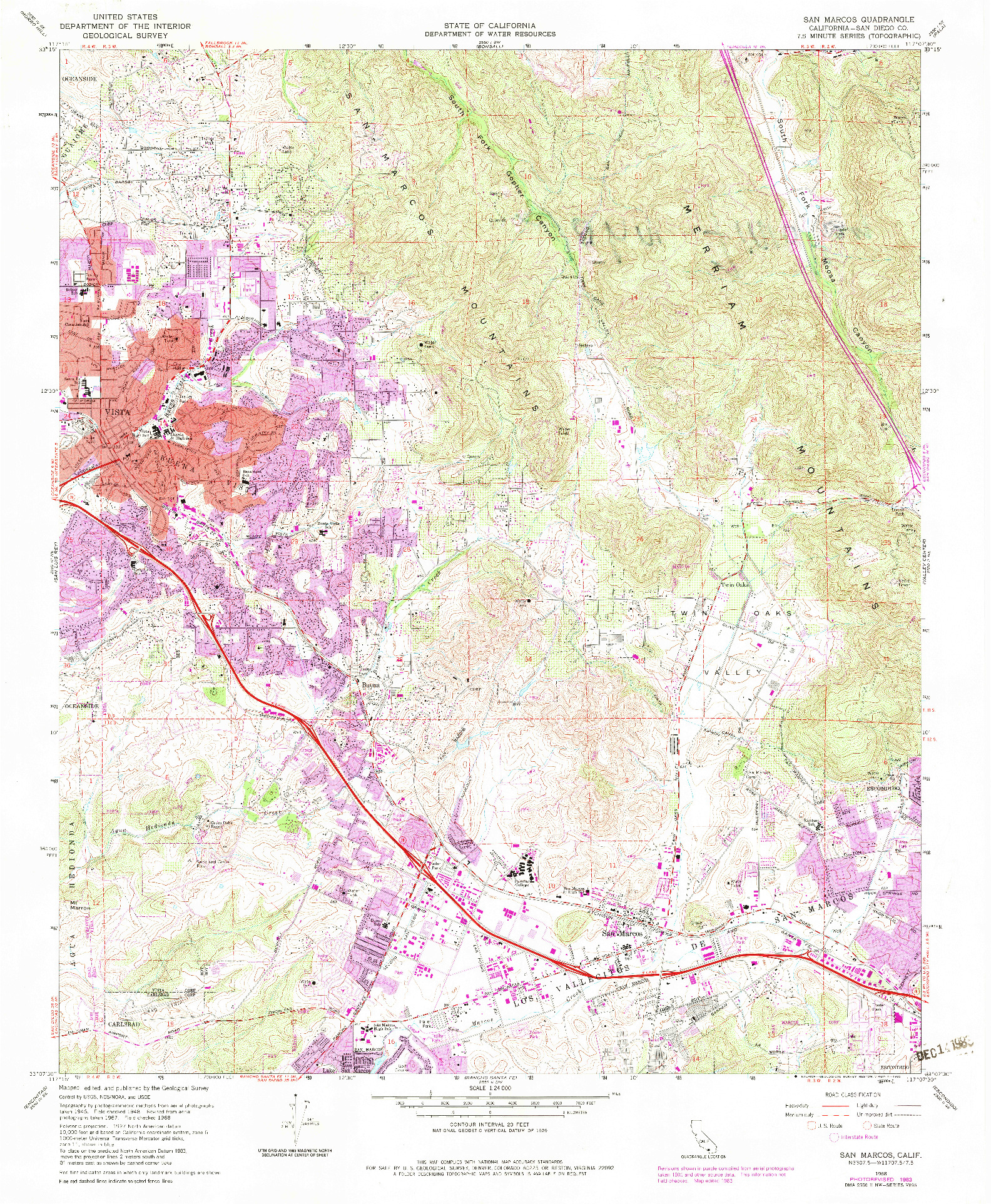 USGS 1:24000-SCALE QUADRANGLE FOR SAN MARCOS, CA 1968