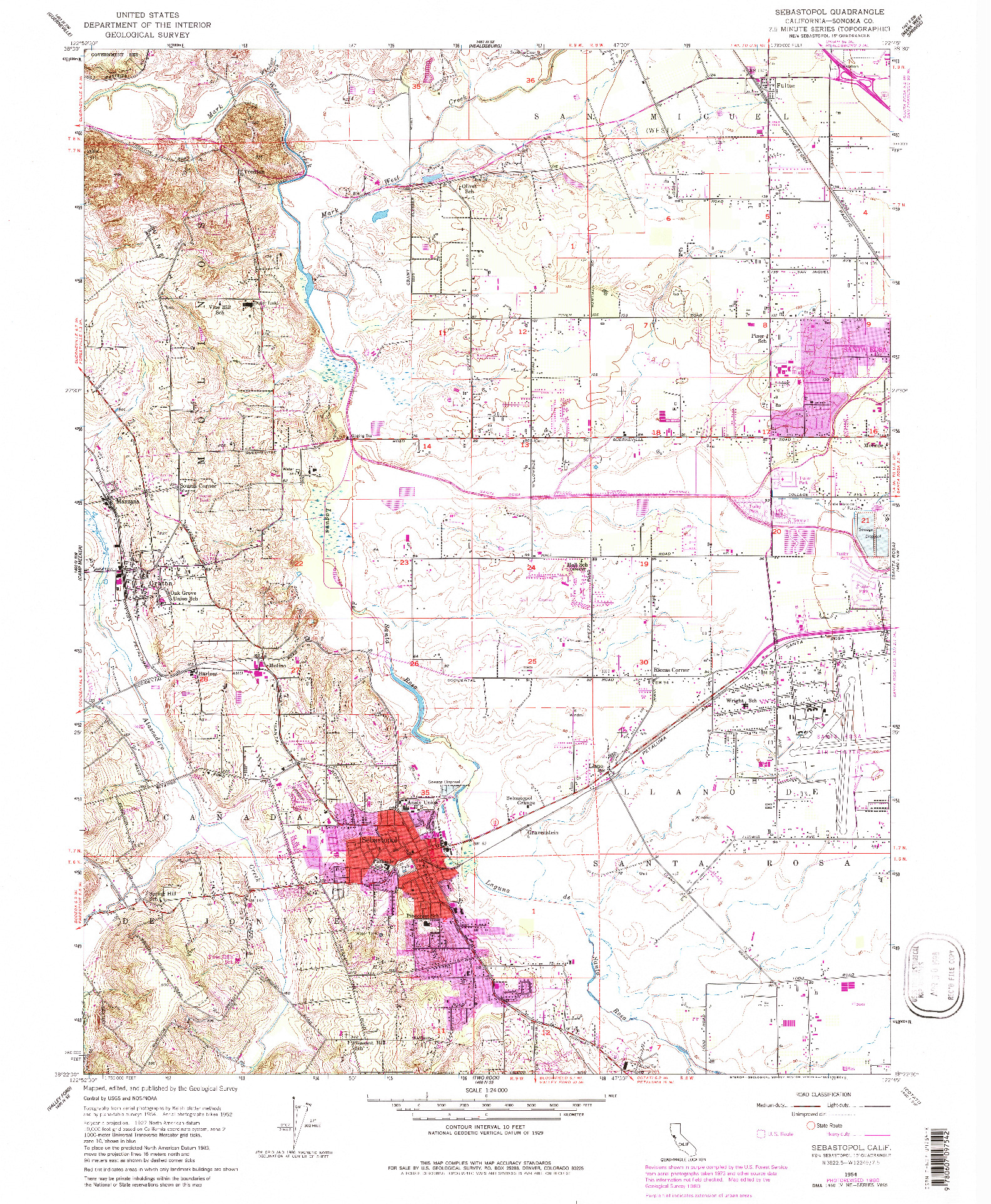 USGS 1:24000-SCALE QUADRANGLE FOR SEBASTOPOL, CA 1954