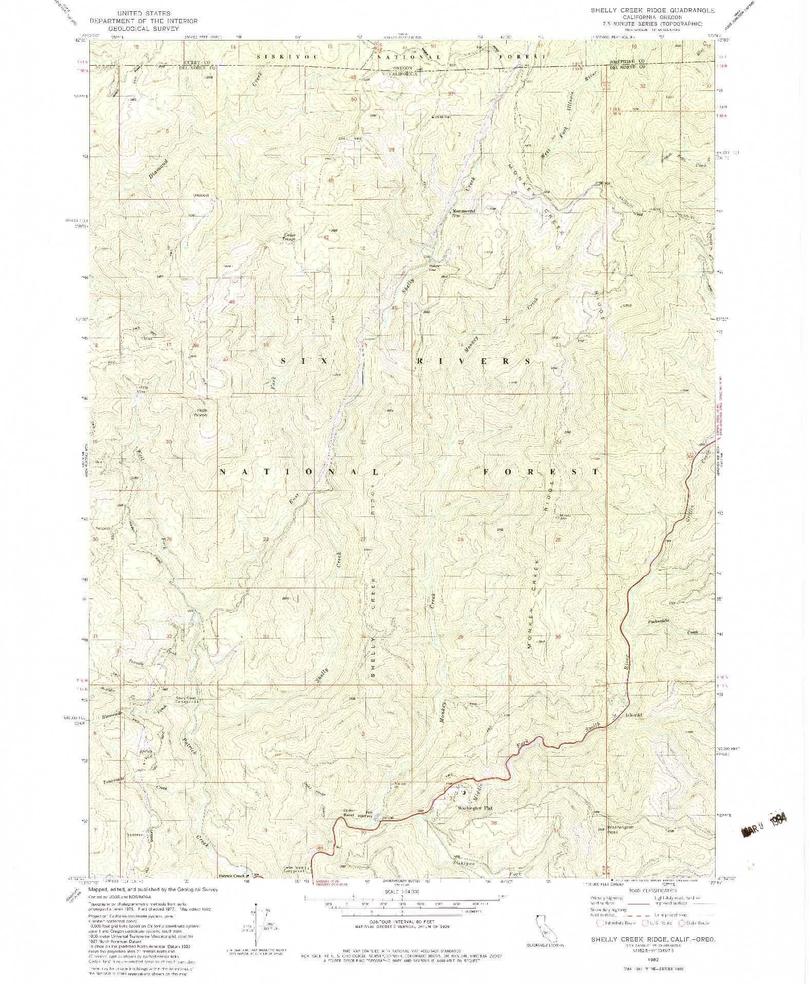 USGS 1:24000-SCALE QUADRANGLE FOR SHELLY CREEK RIDGE, CA 1982