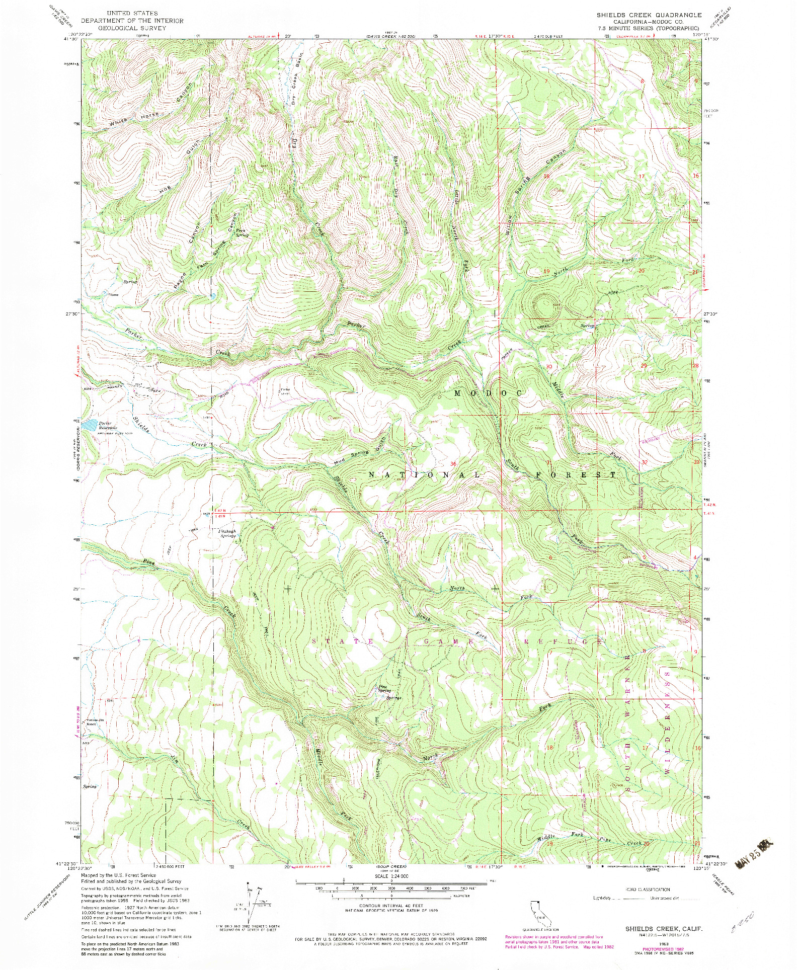 USGS 1:24000-SCALE QUADRANGLE FOR SHIELDS CREEK, CA 1963