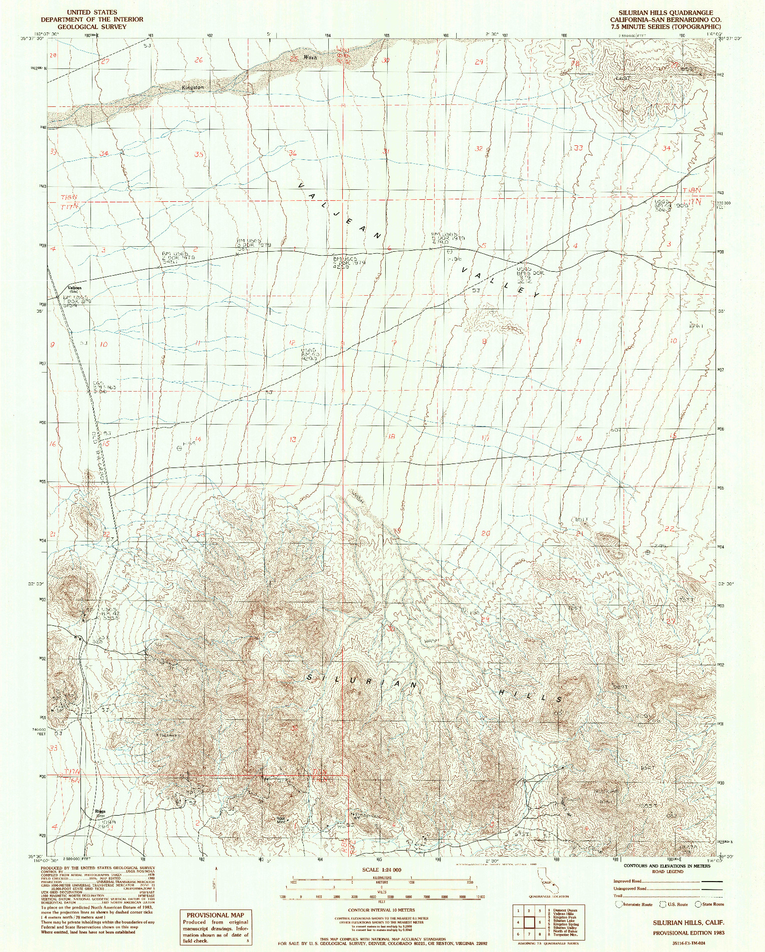 USGS 1:24000-SCALE QUADRANGLE FOR SILURIAN HILLS, CA 1983