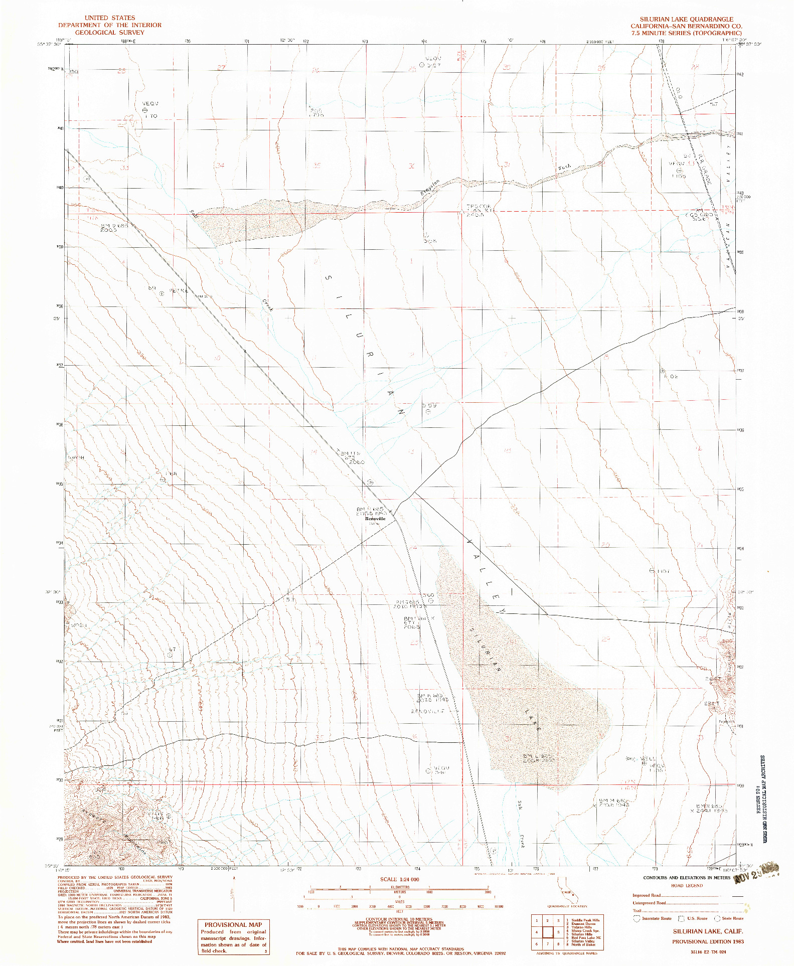 USGS 1:24000-SCALE QUADRANGLE FOR SILURIAN LAKE, CA 1983