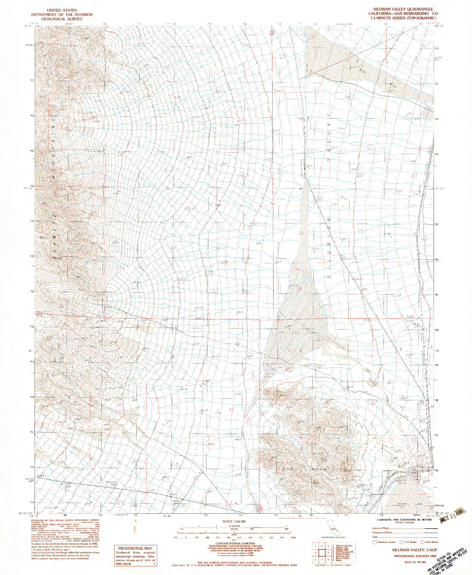 USGS 1:24000-SCALE QUADRANGLE FOR SILURIAN VALLEY, CA 1983