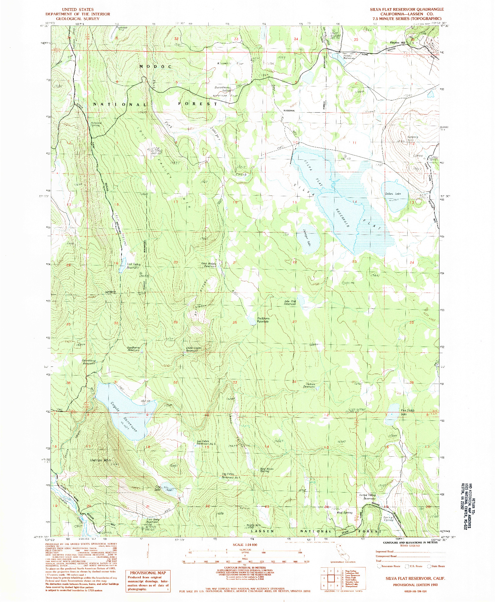 USGS 1:24000-SCALE QUADRANGLE FOR SILVA FLAT RESERVOIR, CA 1983