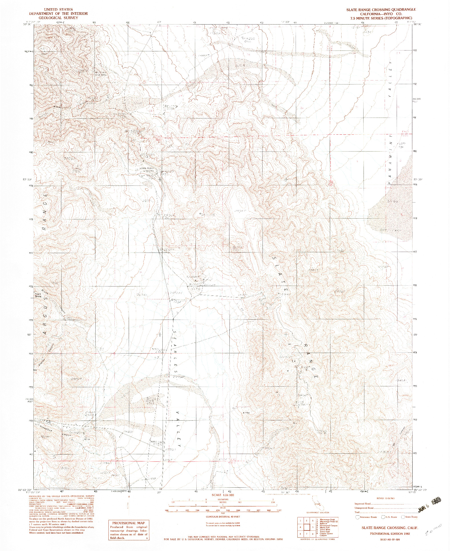 USGS 1:24000-SCALE QUADRANGLE FOR SLATE RANGE CROSSING, CA 1982