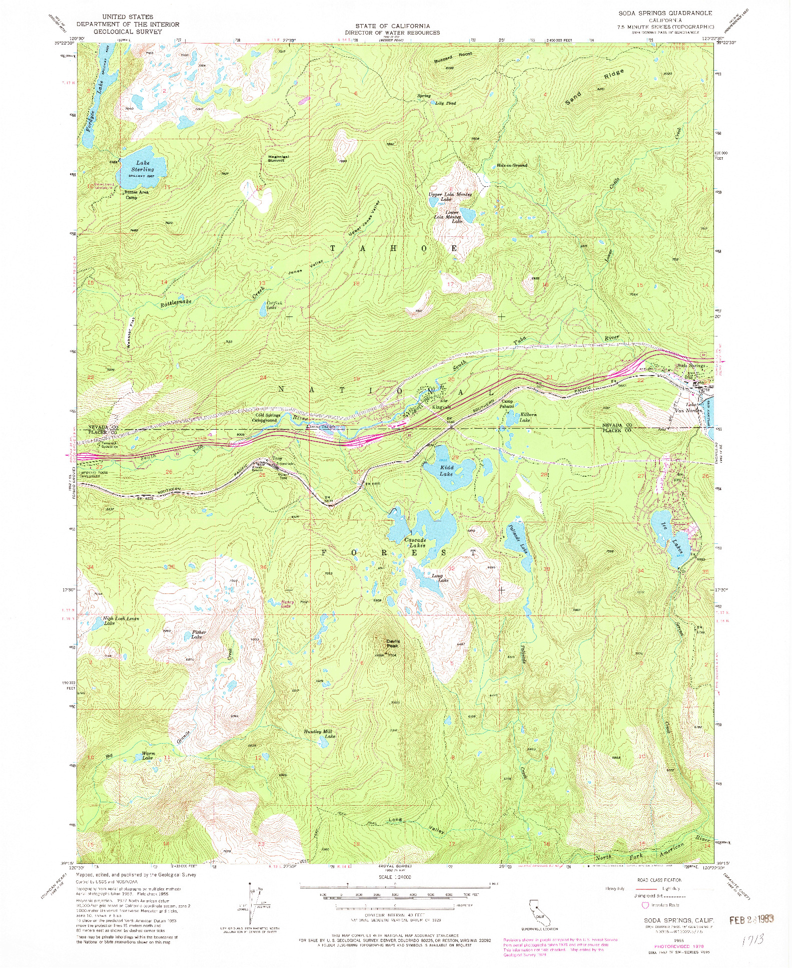 USGS 1:24000-SCALE QUADRANGLE FOR SODA SPRINGS, CA 1955