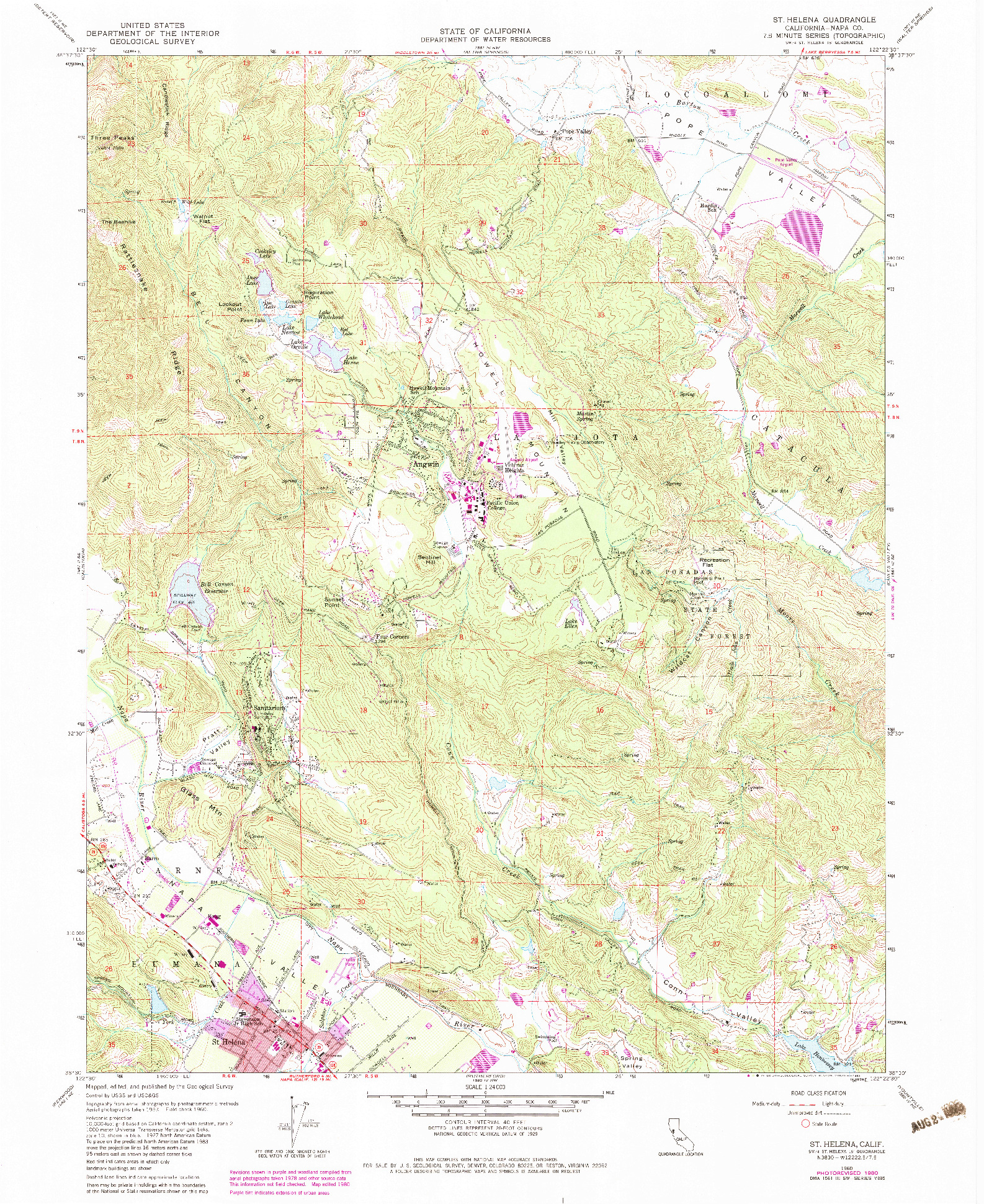 USGS 1:24000-SCALE QUADRANGLE FOR ST. HELENA, CA 1960