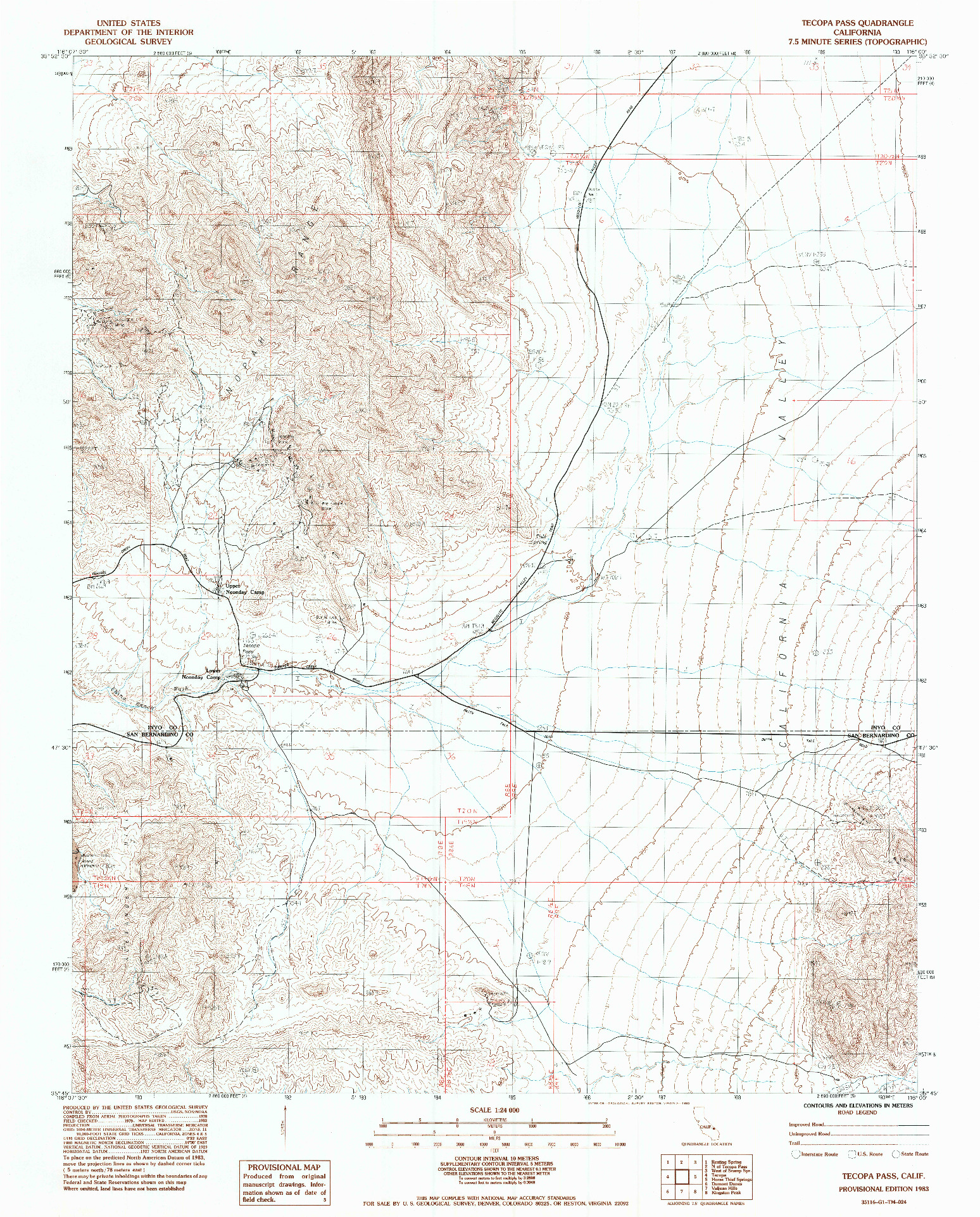 USGS 1:24000-SCALE QUADRANGLE FOR TECOPA PASS, CA 1983