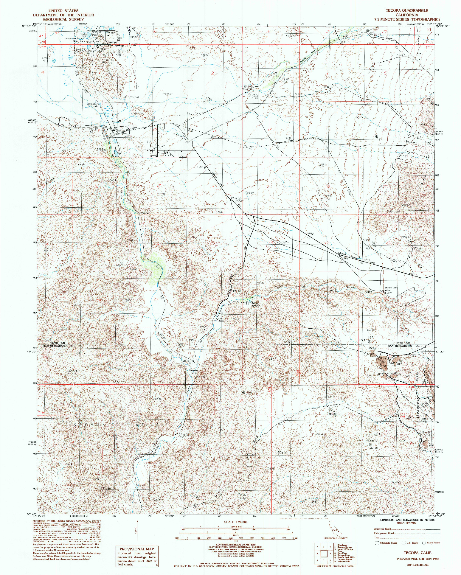 USGS 1:24000-SCALE QUADRANGLE FOR TECOPA, CA 1983