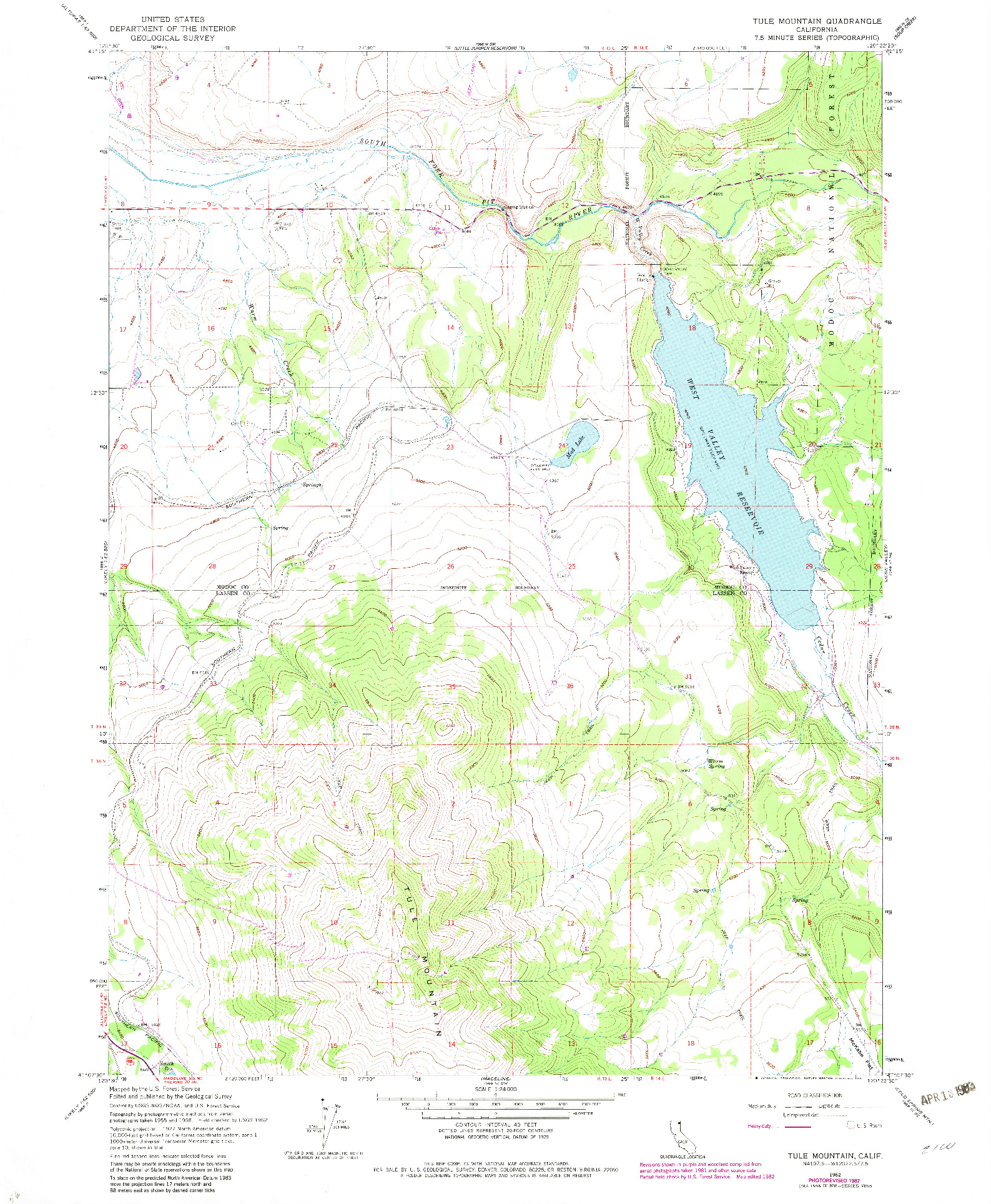 USGS 1:24000-SCALE QUADRANGLE FOR TULE MOUNTAIN, CA 1962