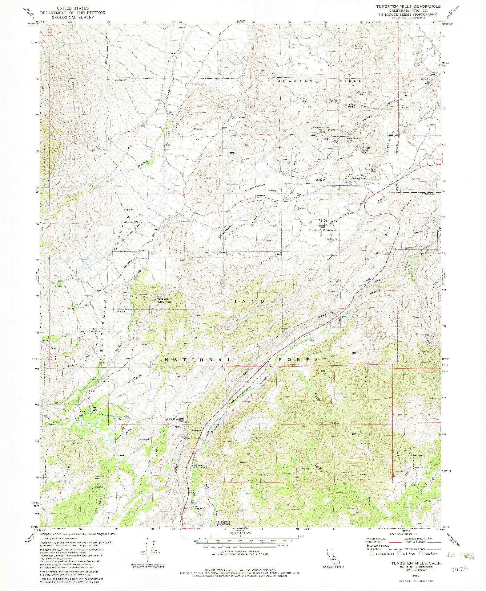 USGS 1:24000-SCALE QUADRANGLE FOR TUNGSTEN HILLS, CA 1982