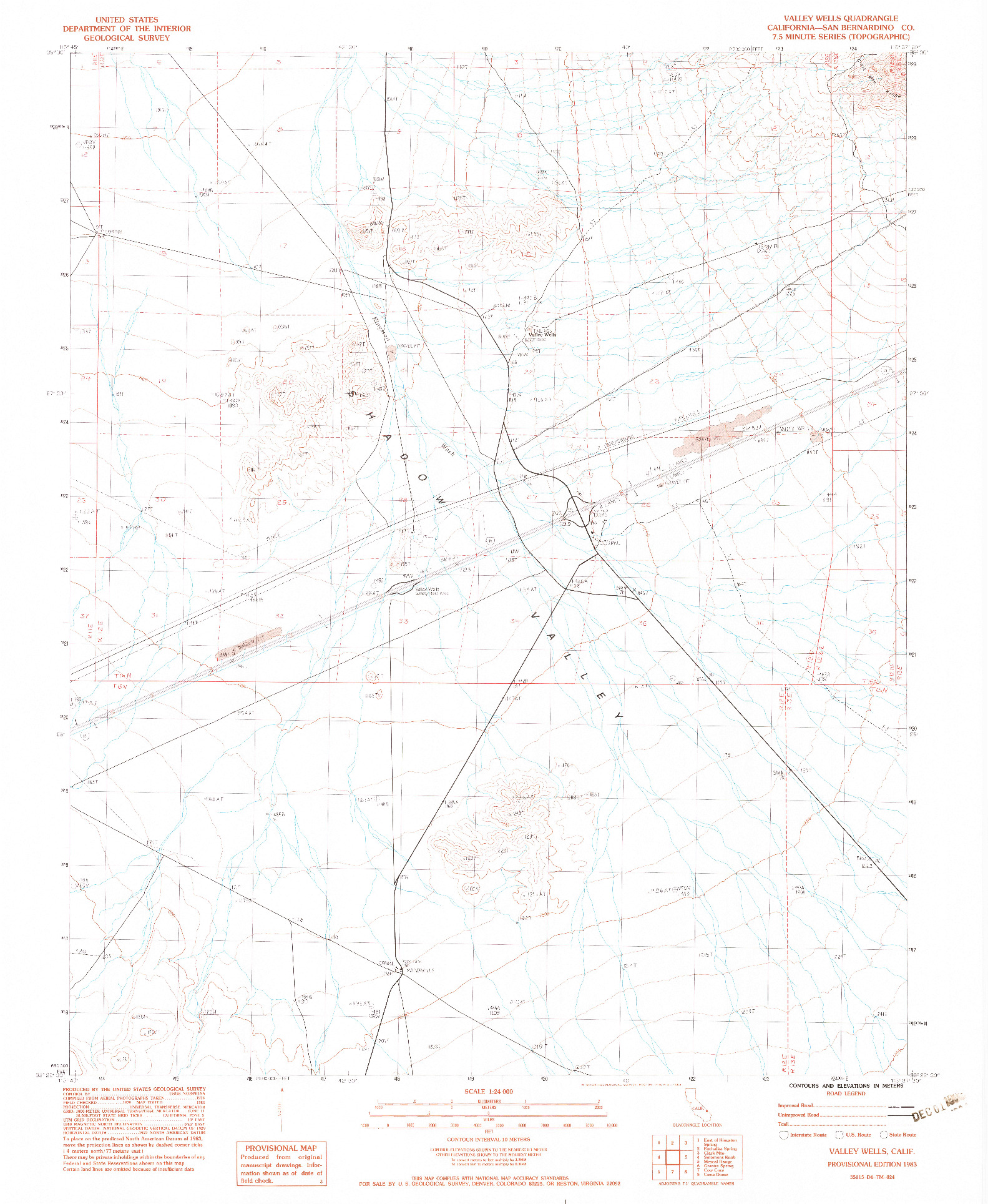 USGS 1:24000-SCALE QUADRANGLE FOR VALLEY WELLS, CA 1983