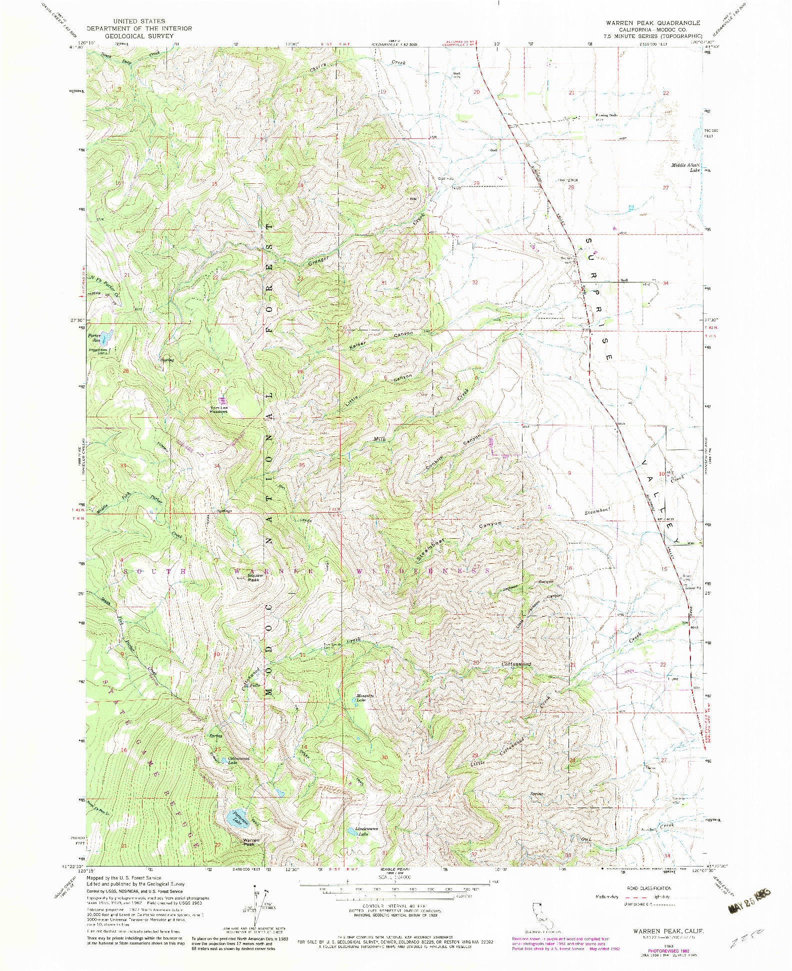 USGS 1:24000-SCALE QUADRANGLE FOR WARREN PEAK, CA 1963