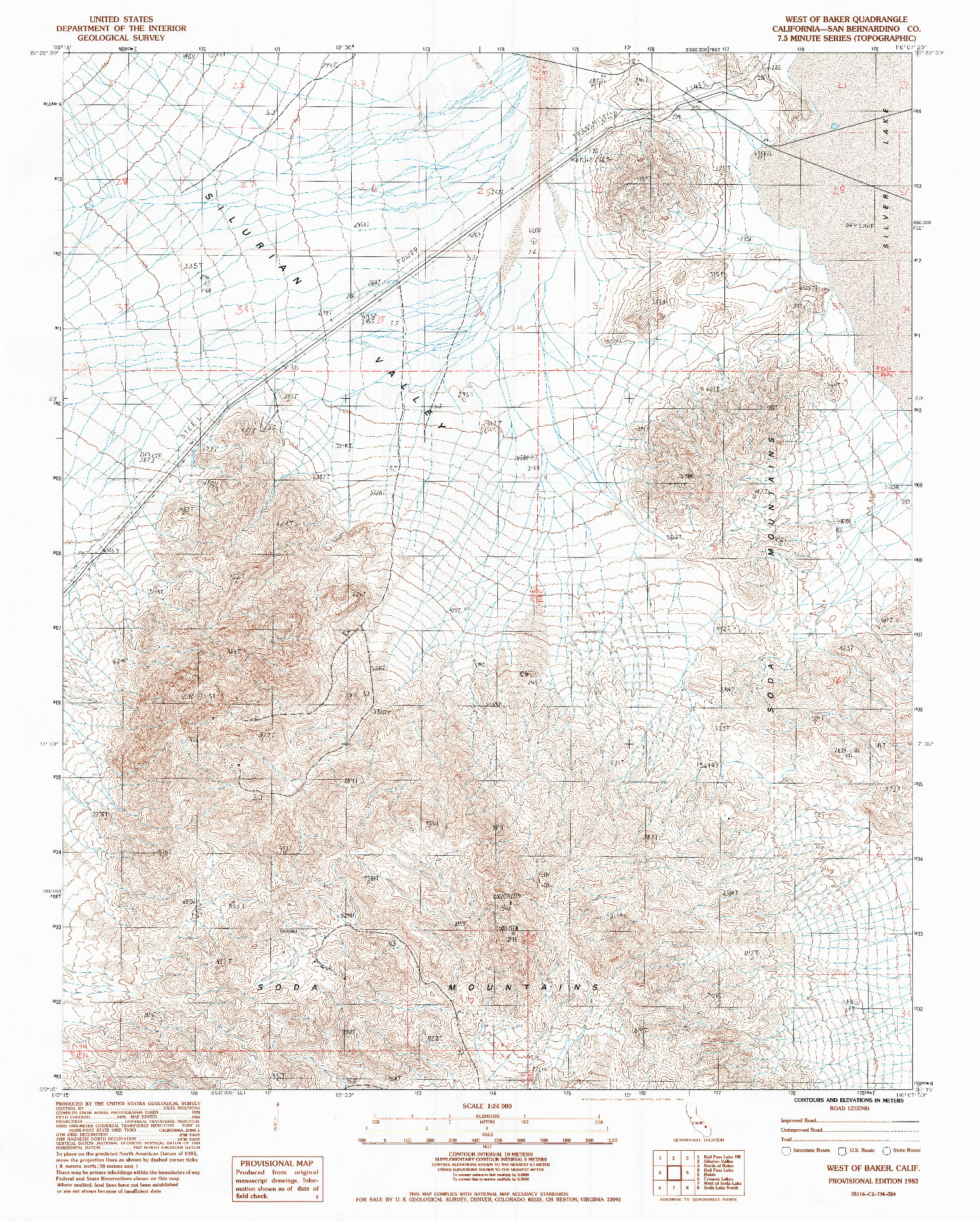 USGS 1:24000-SCALE QUADRANGLE FOR WEST OF BAKER, CA 1983